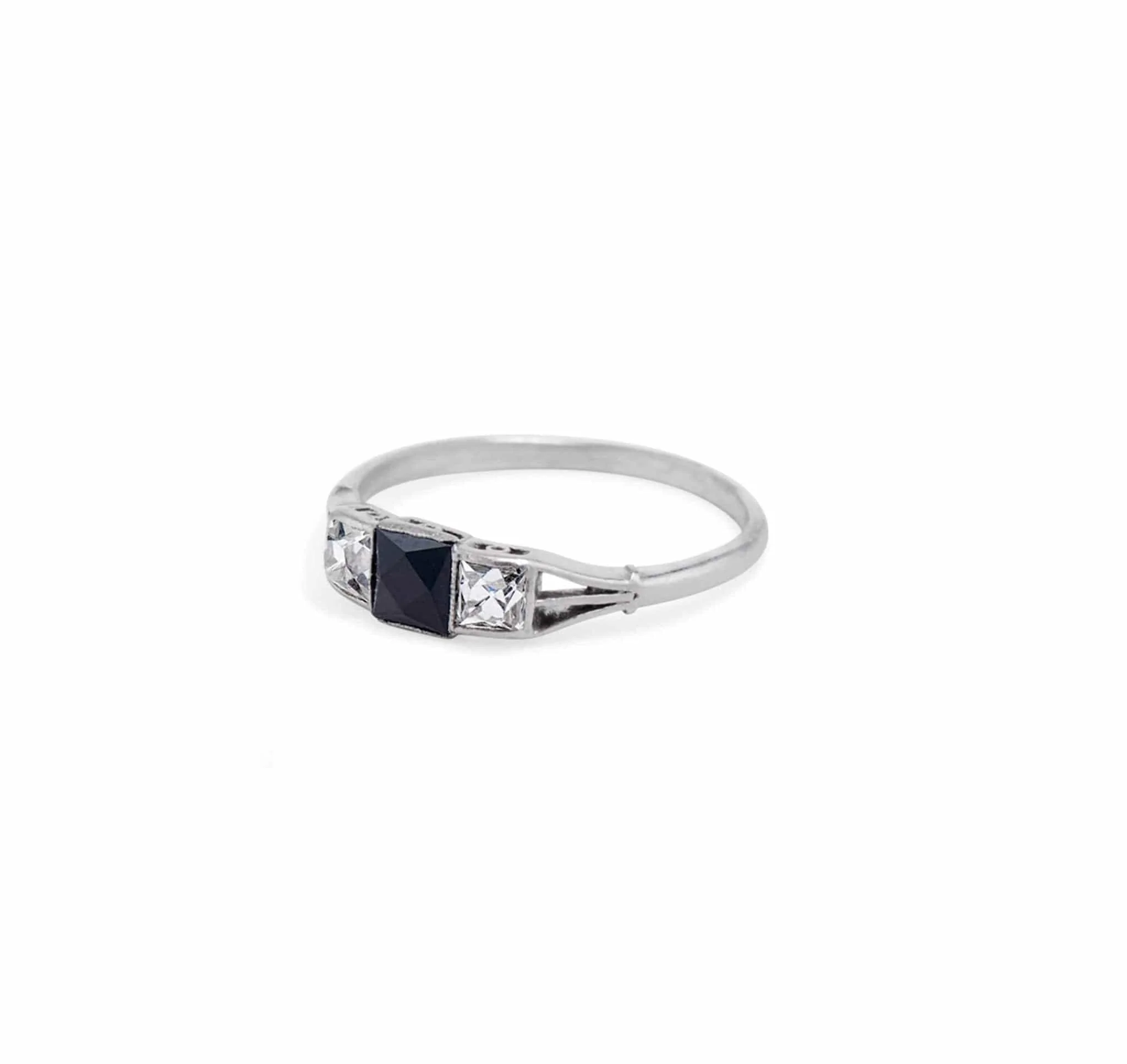 ART DECO DIAMOND AND BLACK ONYX THREE STONE BAND