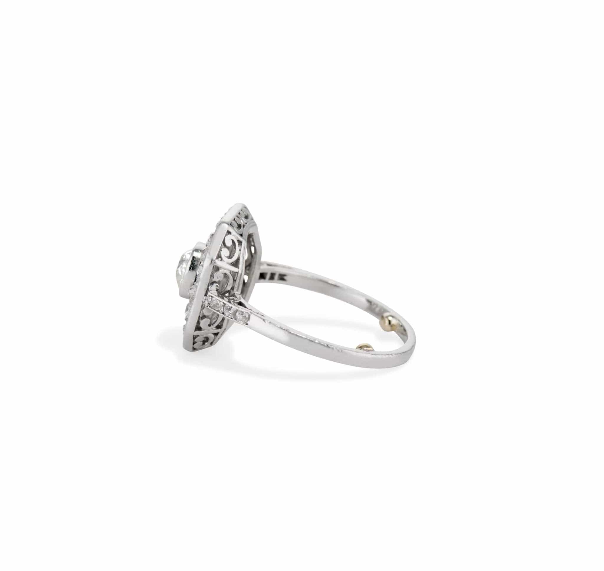 Art Deco Old Mine Cushion Diamond and Platinum Octagonal Diamond Engagement Ring, French - Image 3