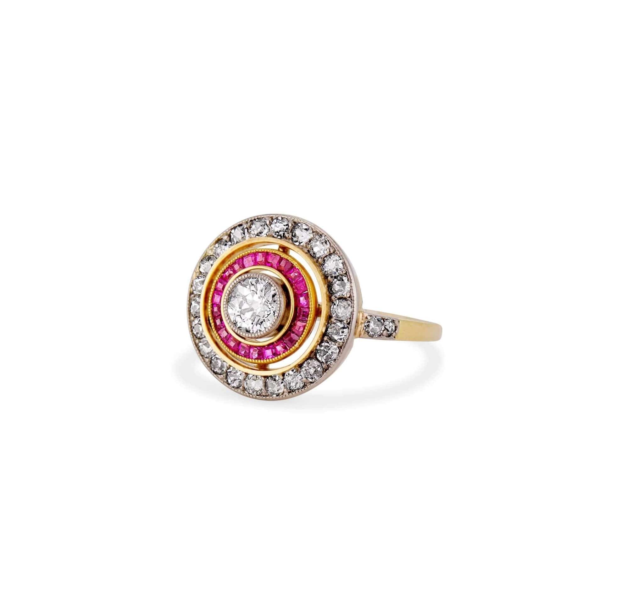 Art Deco Diamond & Ruby Target Ring