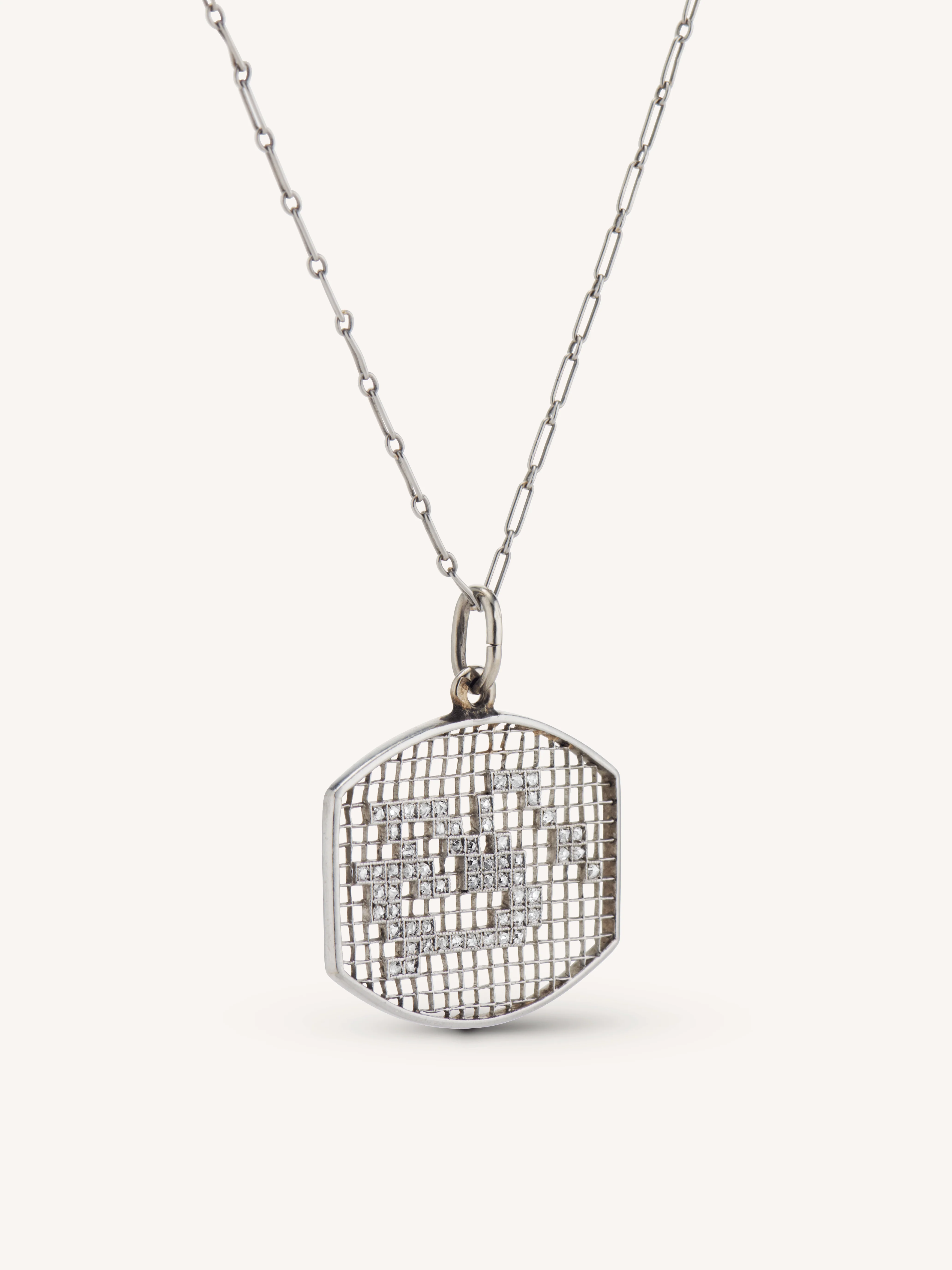 Antique Art Deco Diamond & Platinum Needlepoint Swan Pendant Necklace, France
