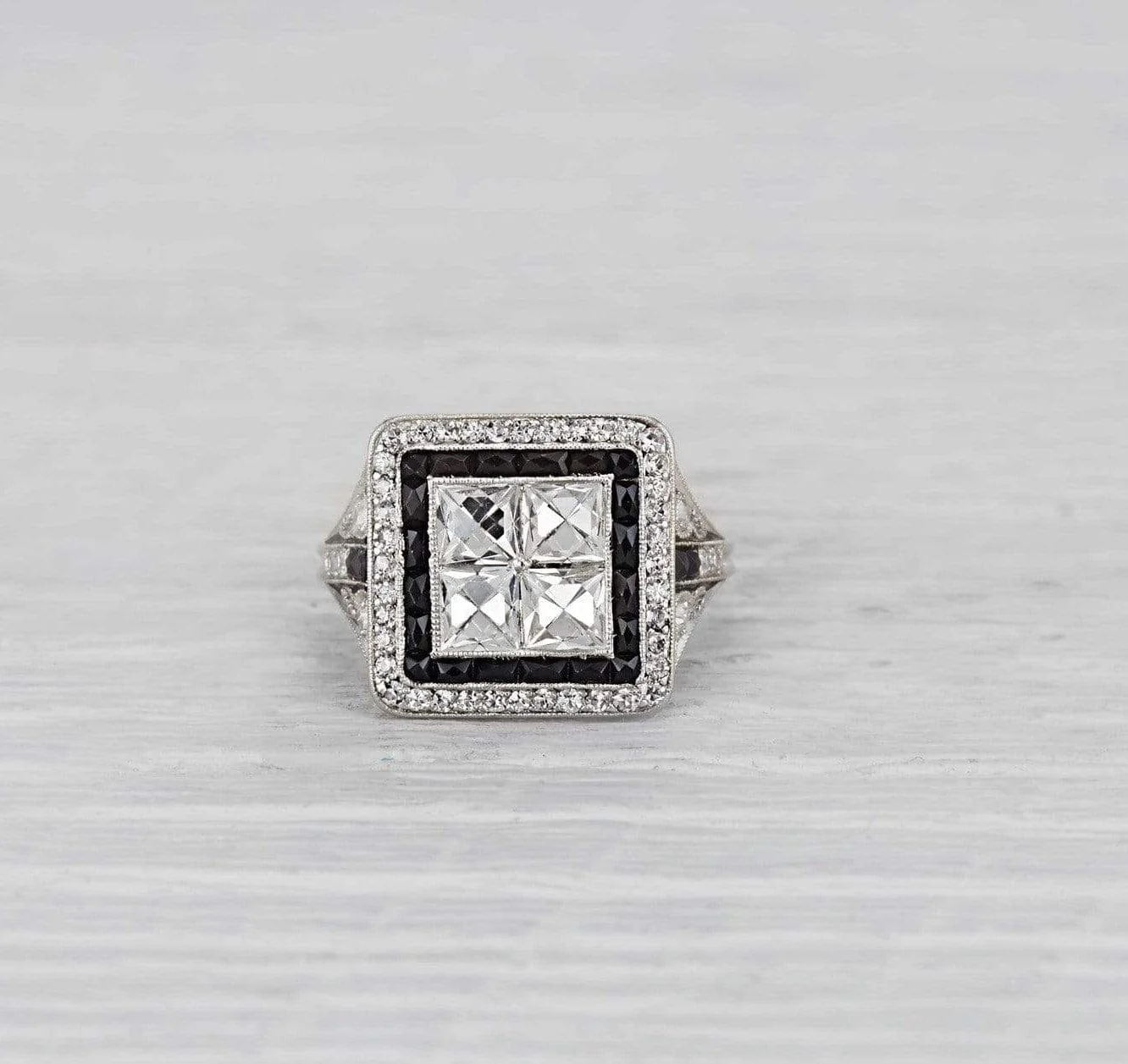 Art Deco Diamond & Onyx Engagement Ring - Image 2