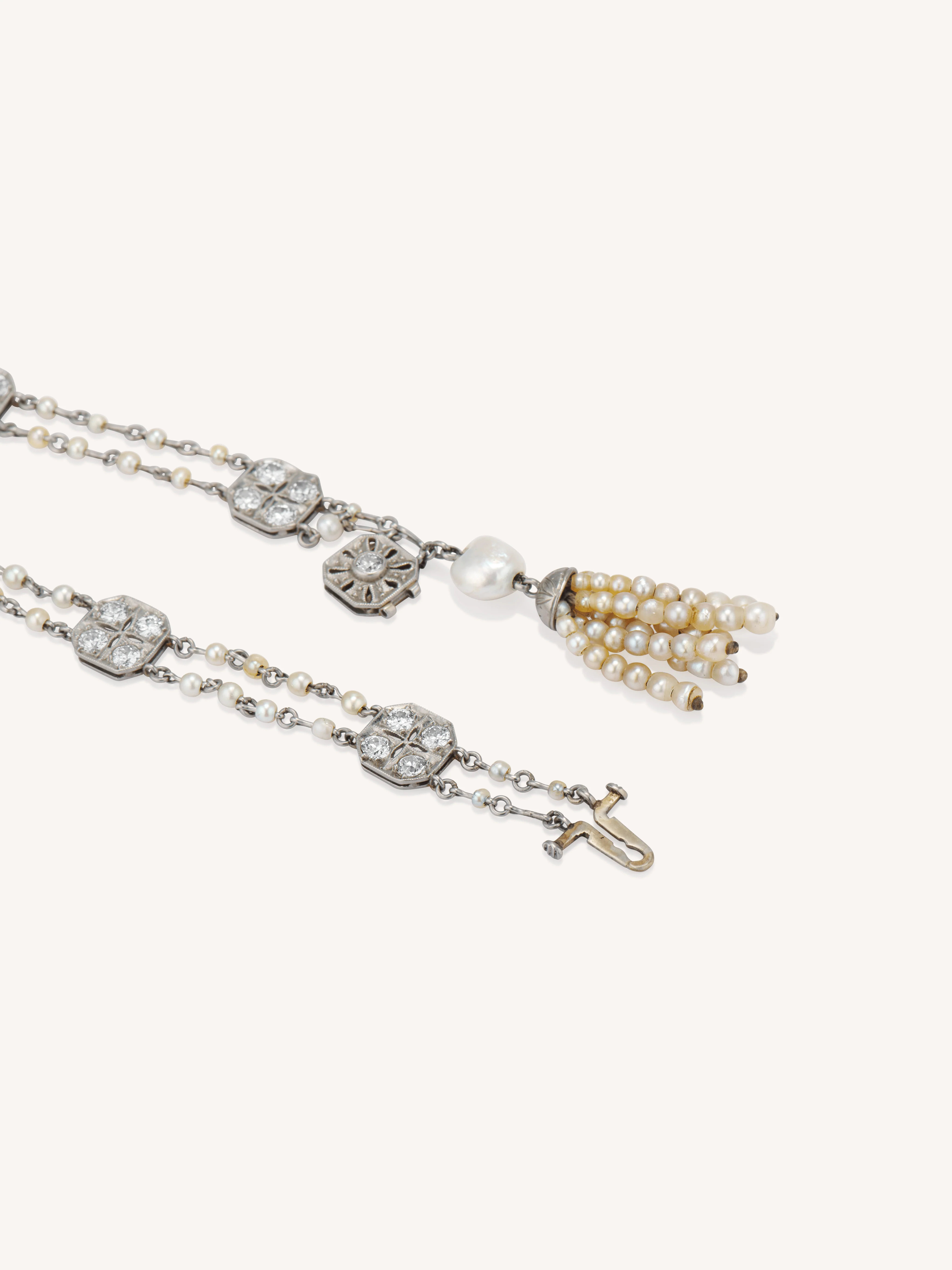 Art Deco Diamond & Pearl Tassel Antique Bracelet - Image 4