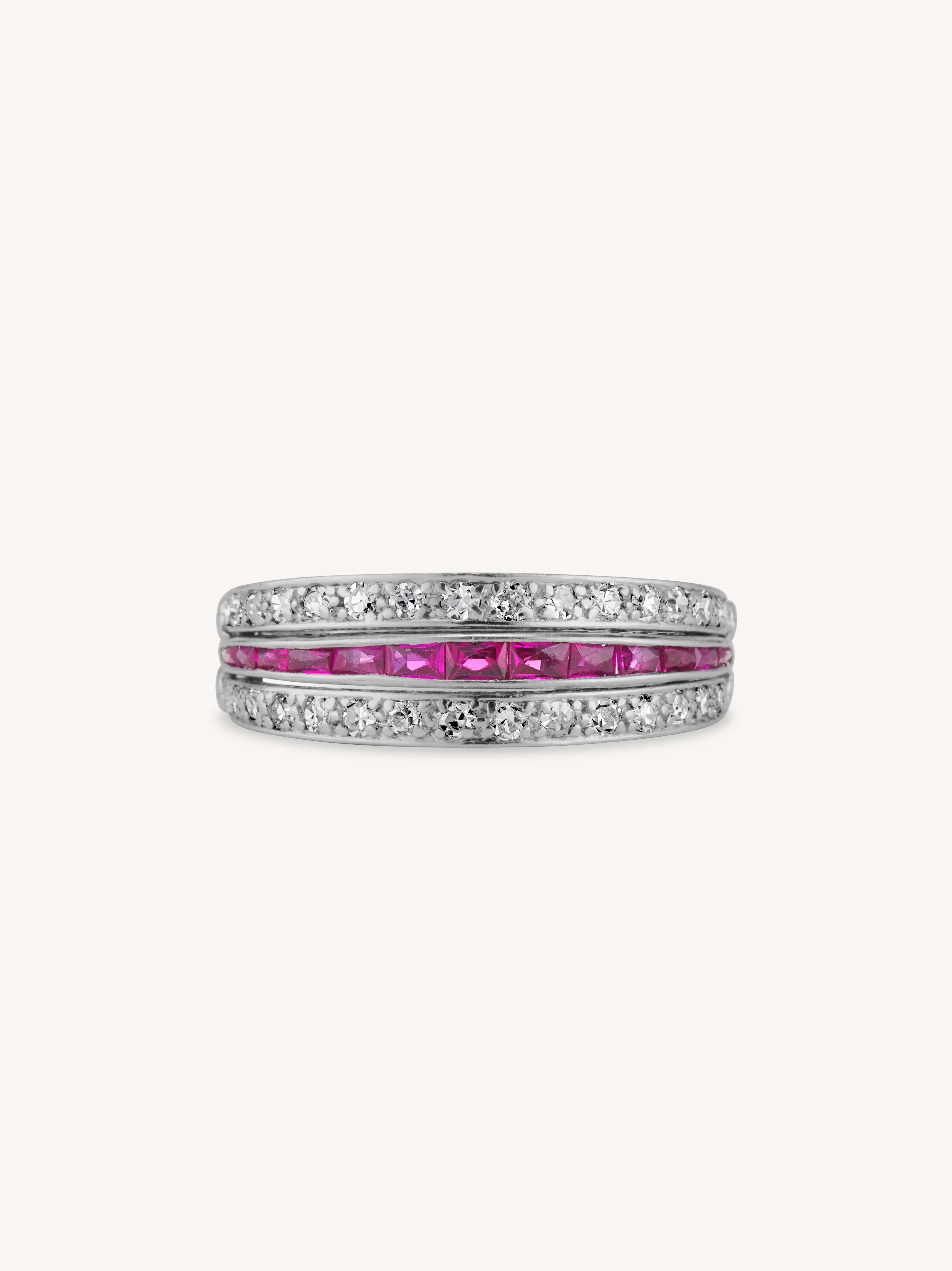 Art Deco Emerald Ruby & Diamond Flip Ring