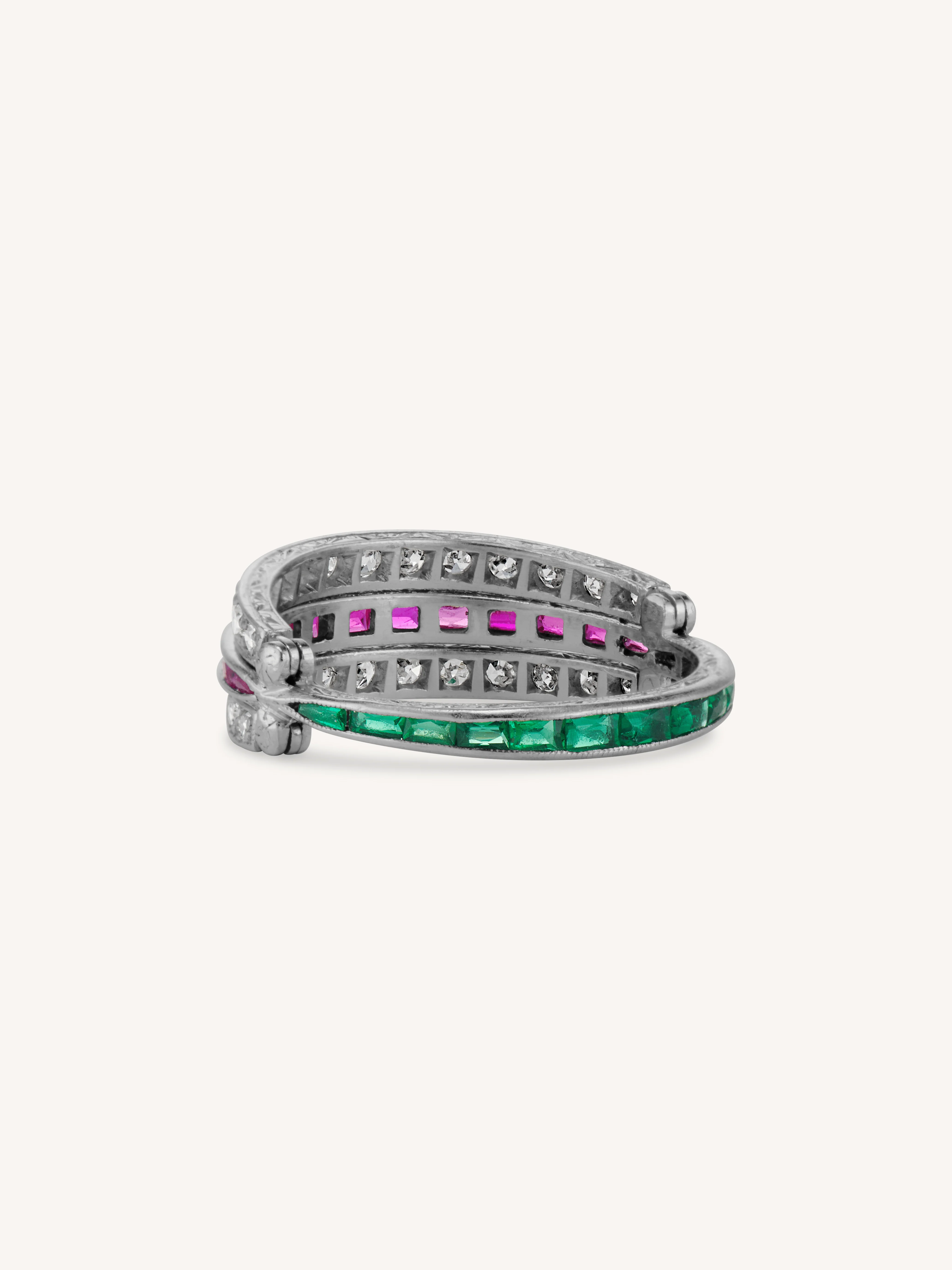 Art Deco Emerald Ruby & Diamond Flip Ring - Image 5