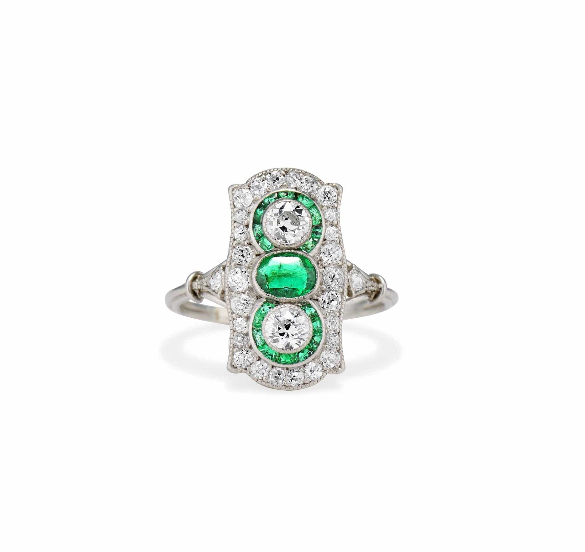 Art Deco Emerald and Diamond Dinner Ring