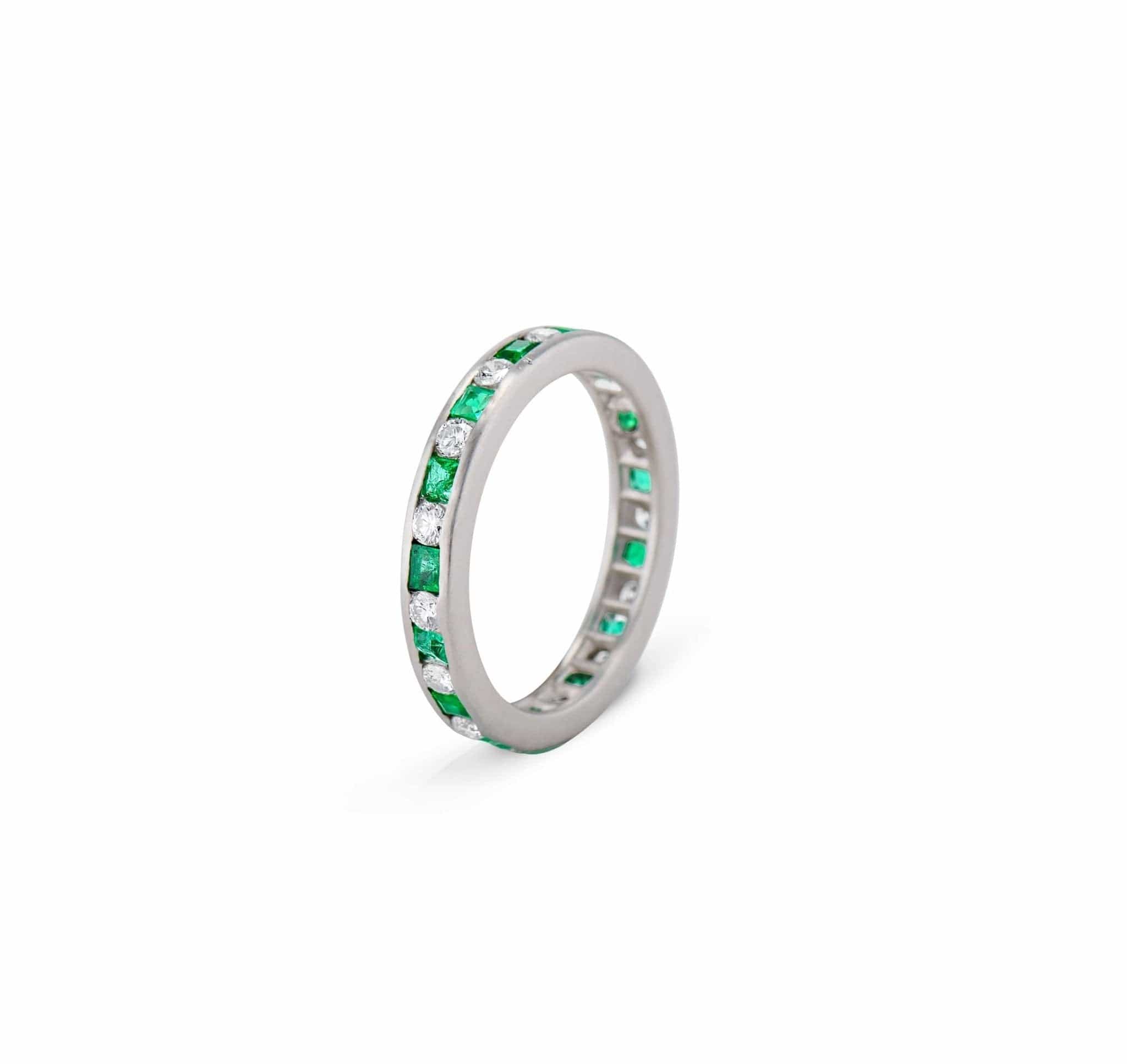 Art Deco Emerald and Diamond Eternity Wedding Band - Image 3