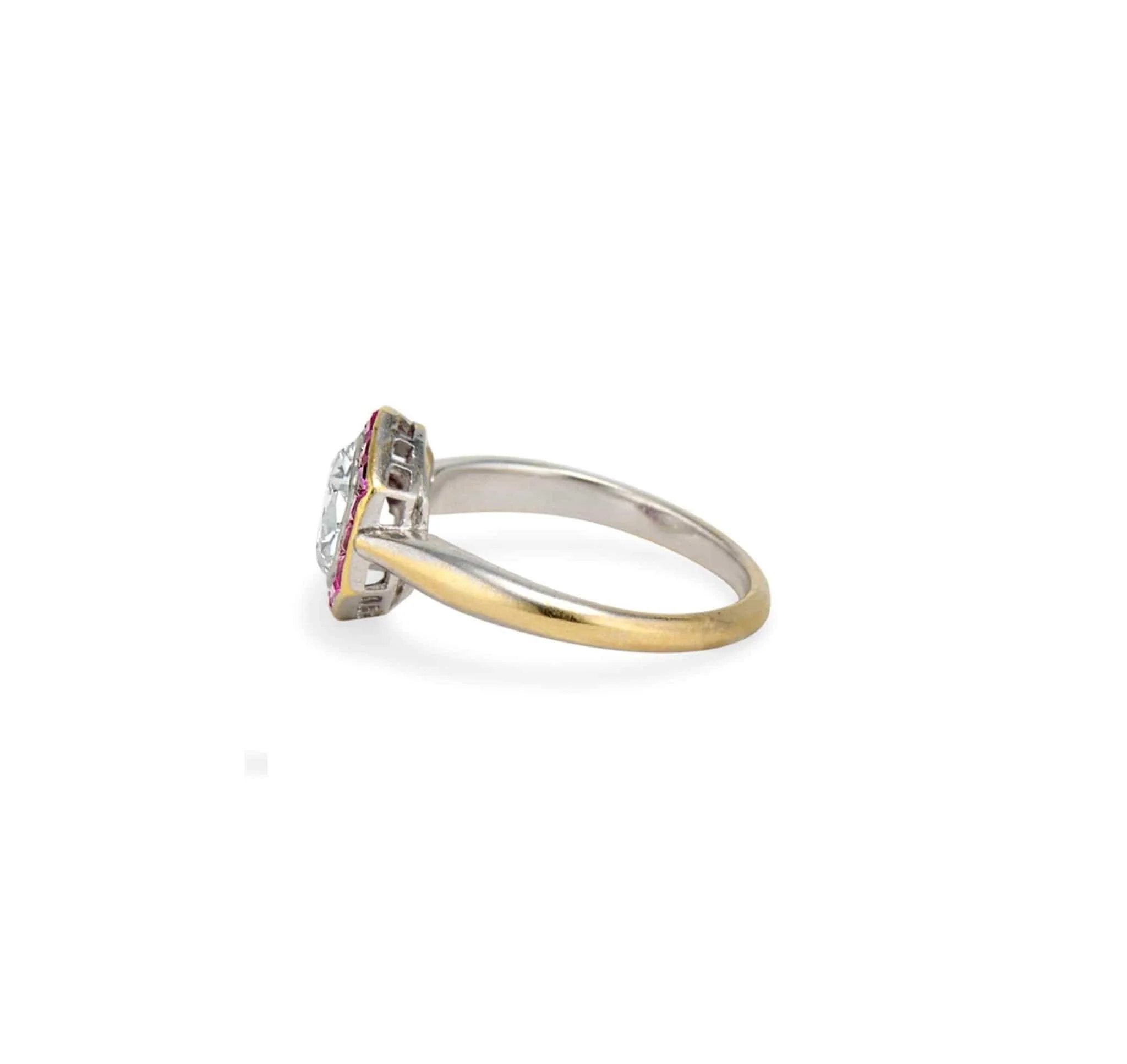 Art Deco Hexagonal-cut Diamond and Ruby Engagement Ring - Image 3