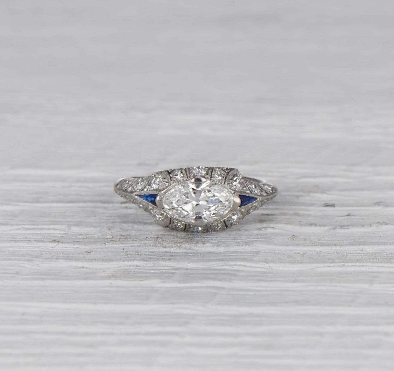 .88 Carat Art Deco Moval East-West Engagement Ring - Image 2