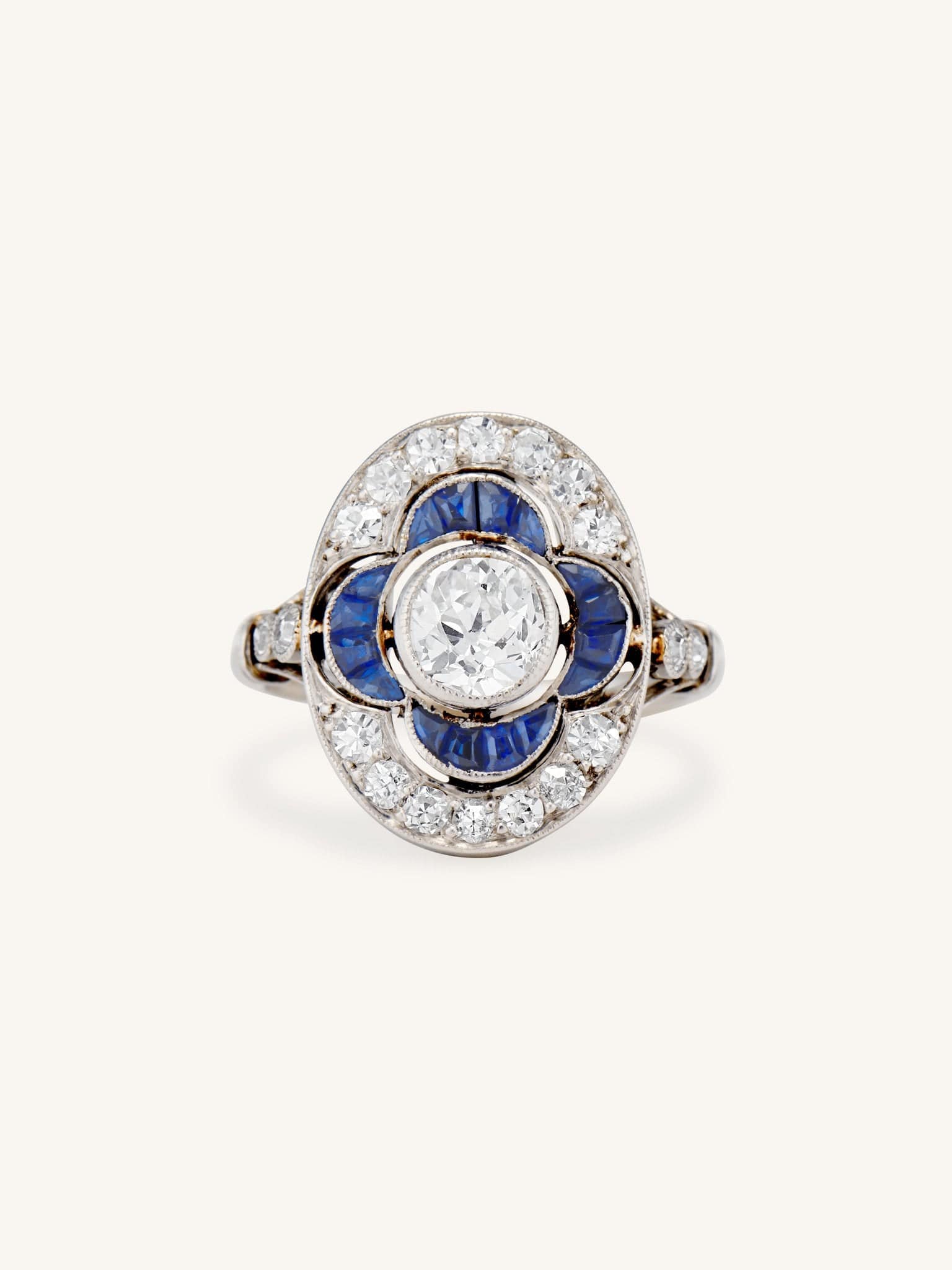 Art Deco Old European Cut Diamond & Sapphire Ring, France - Image 2
