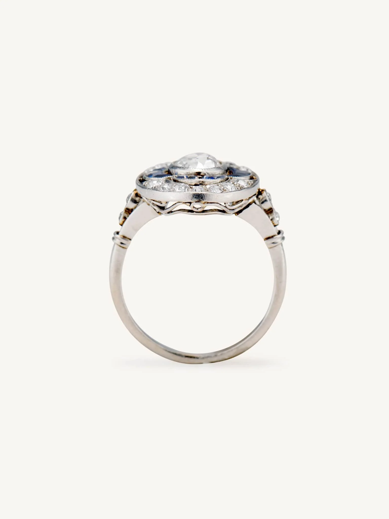 Art Deco Old European Cut Diamond & Sapphire Ring, France - Image 4