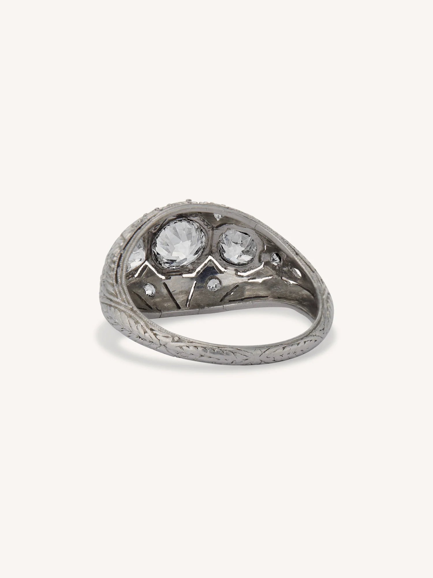 Art Deco Old European Cut Diamond Three Stone Platinum Vintage Engagement Ring - Image 4