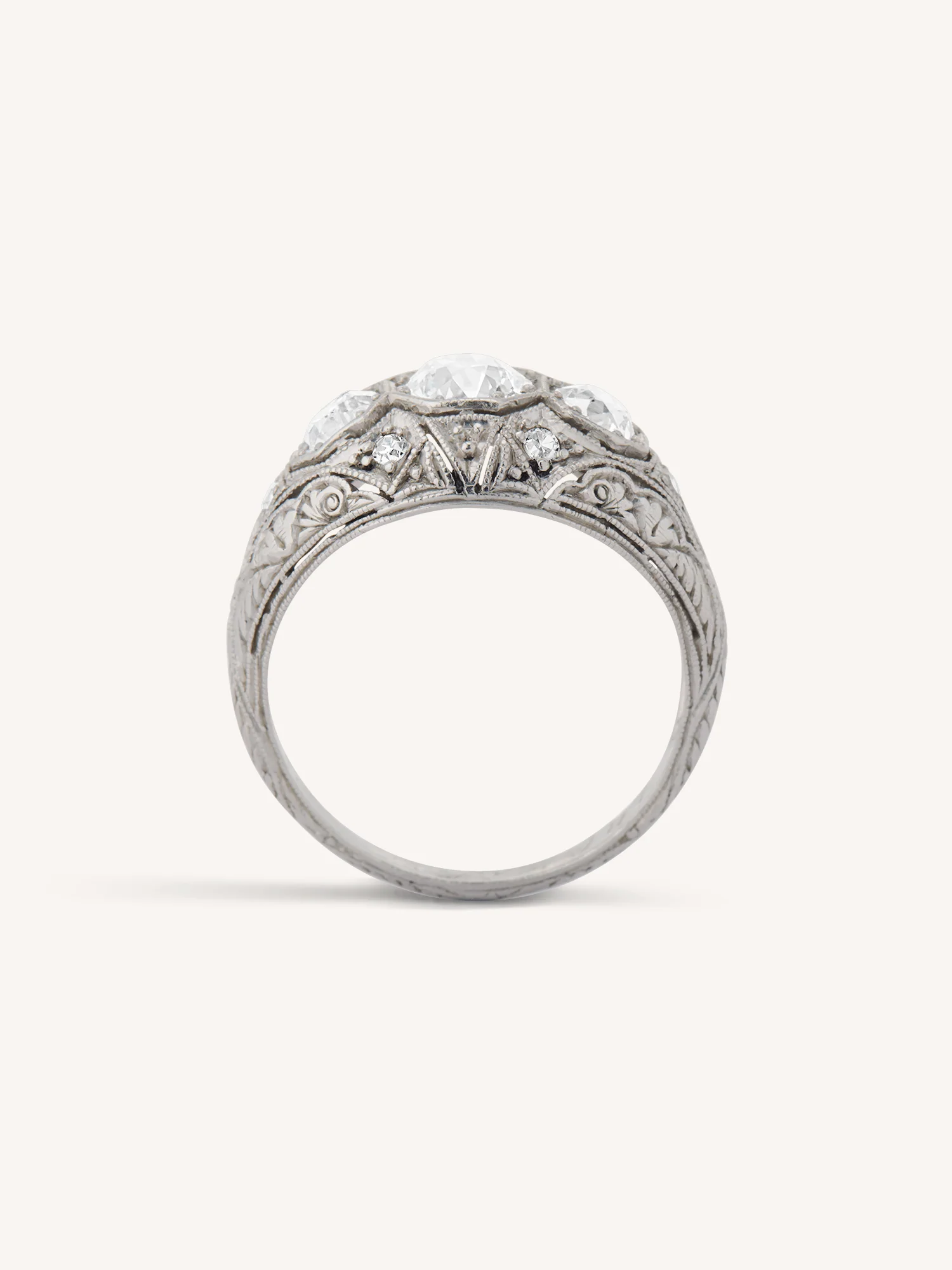 Art Deco Old European Cut Diamond Three Stone Platinum Vintage Engagement Ring - Image 5