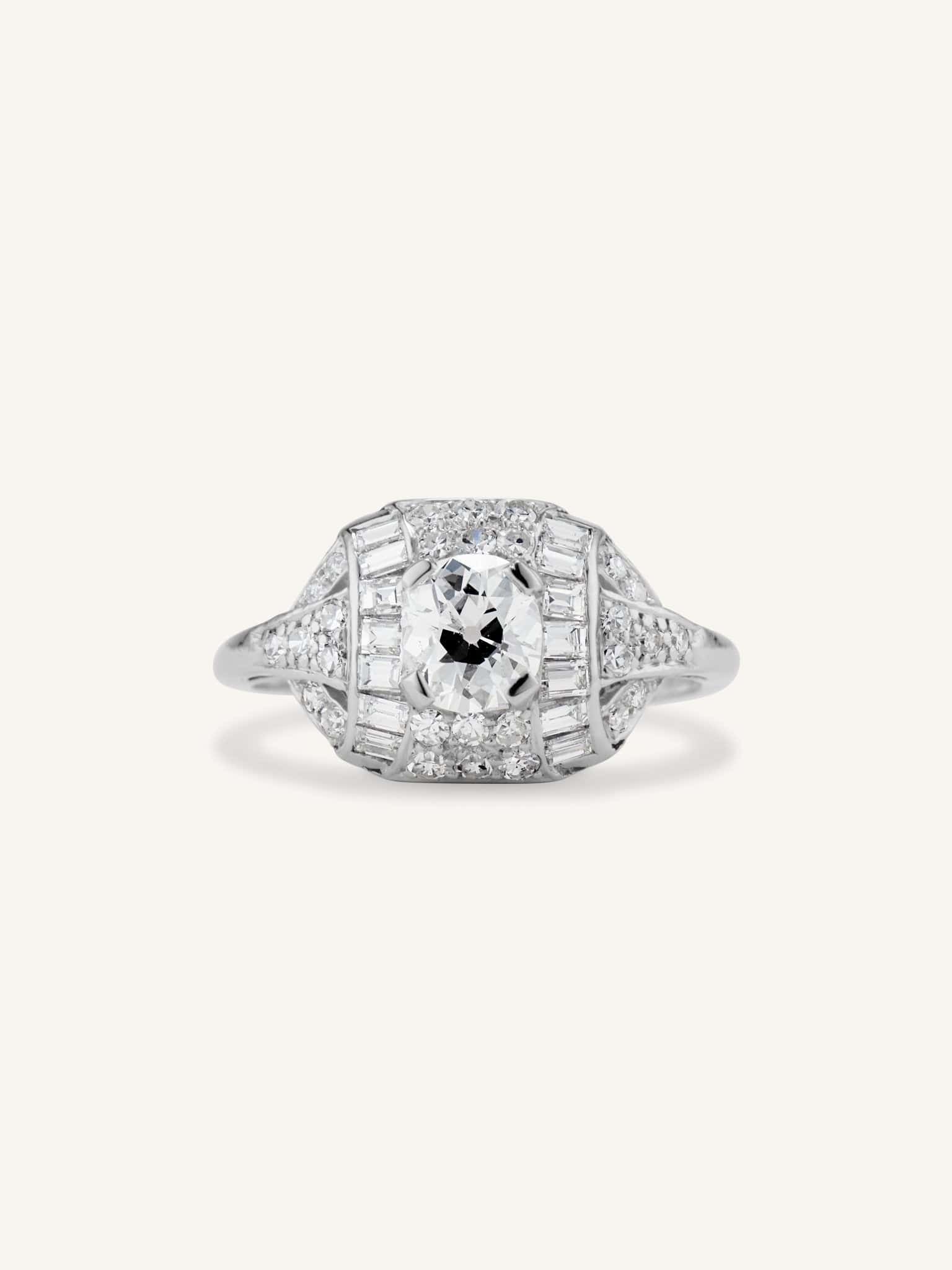 Art Deco Old Mine Cut Diamond Domed Antique Engagement Ring