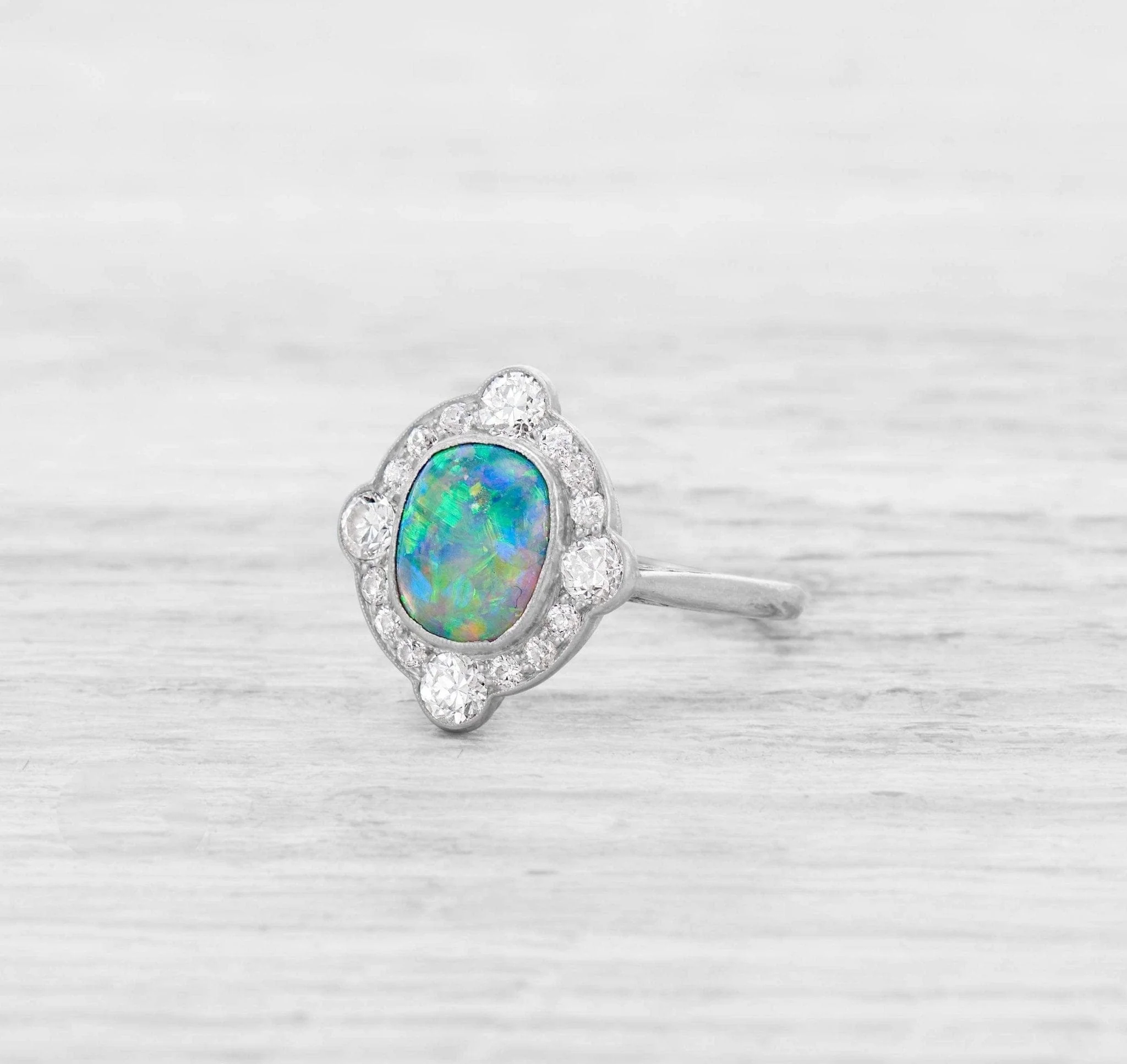 ART DECO OPAL AND DIAMOND ENGAGEMENT RING