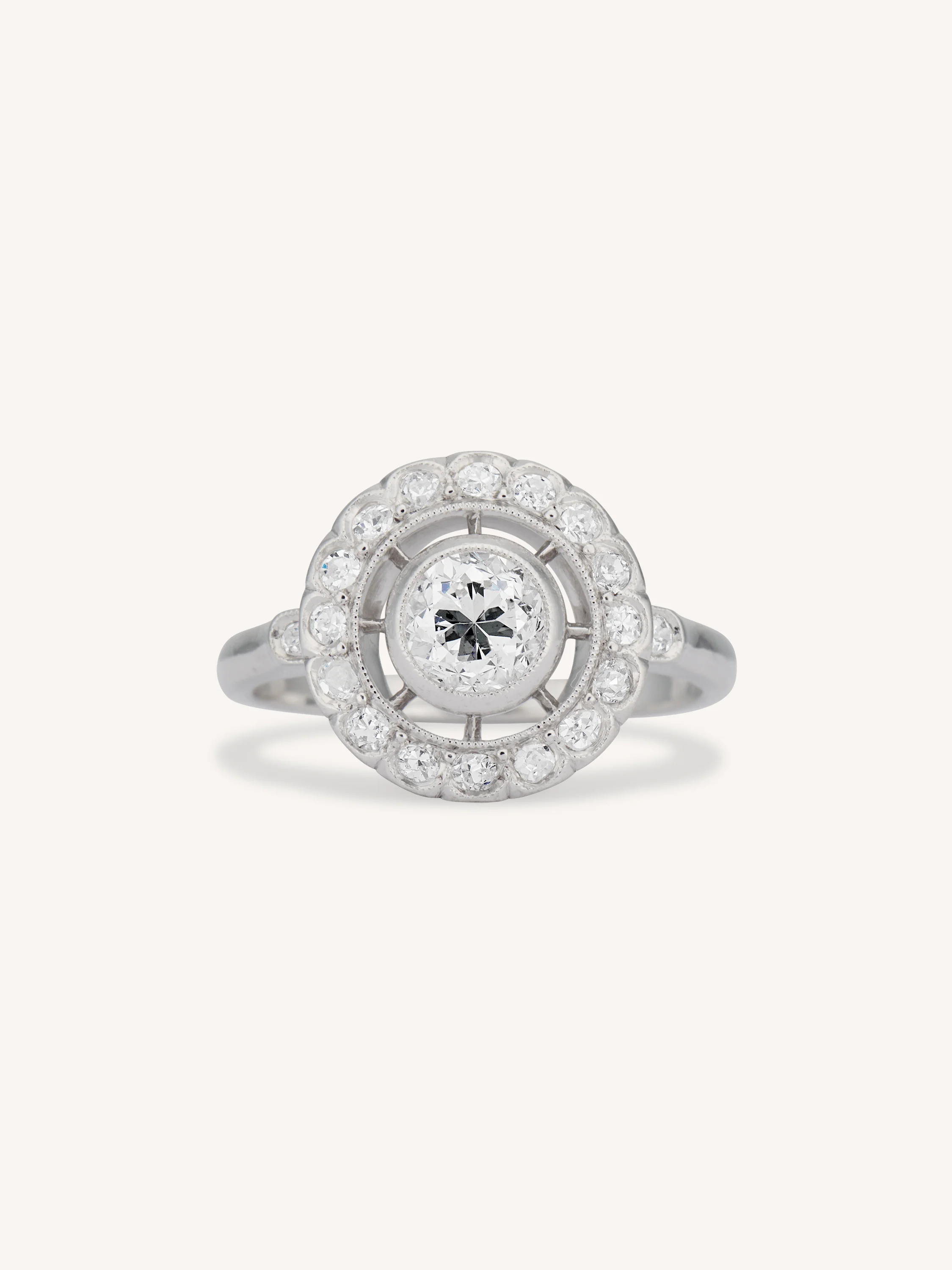 Art Deco Old European Cut Diamond Cluster Vintage Engagement Ring, France