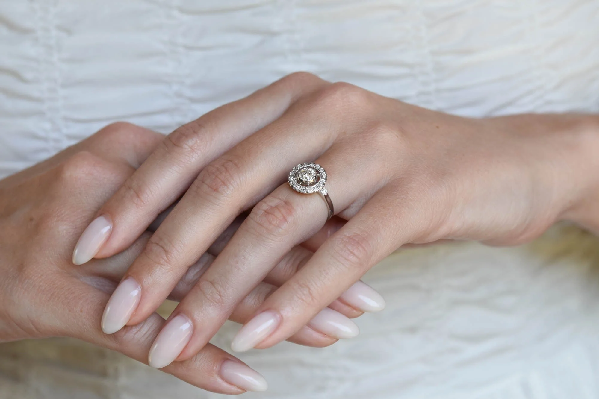 Art Deco Old European Cut Diamond Cluster Vintage Engagement Ring, France - Image 7