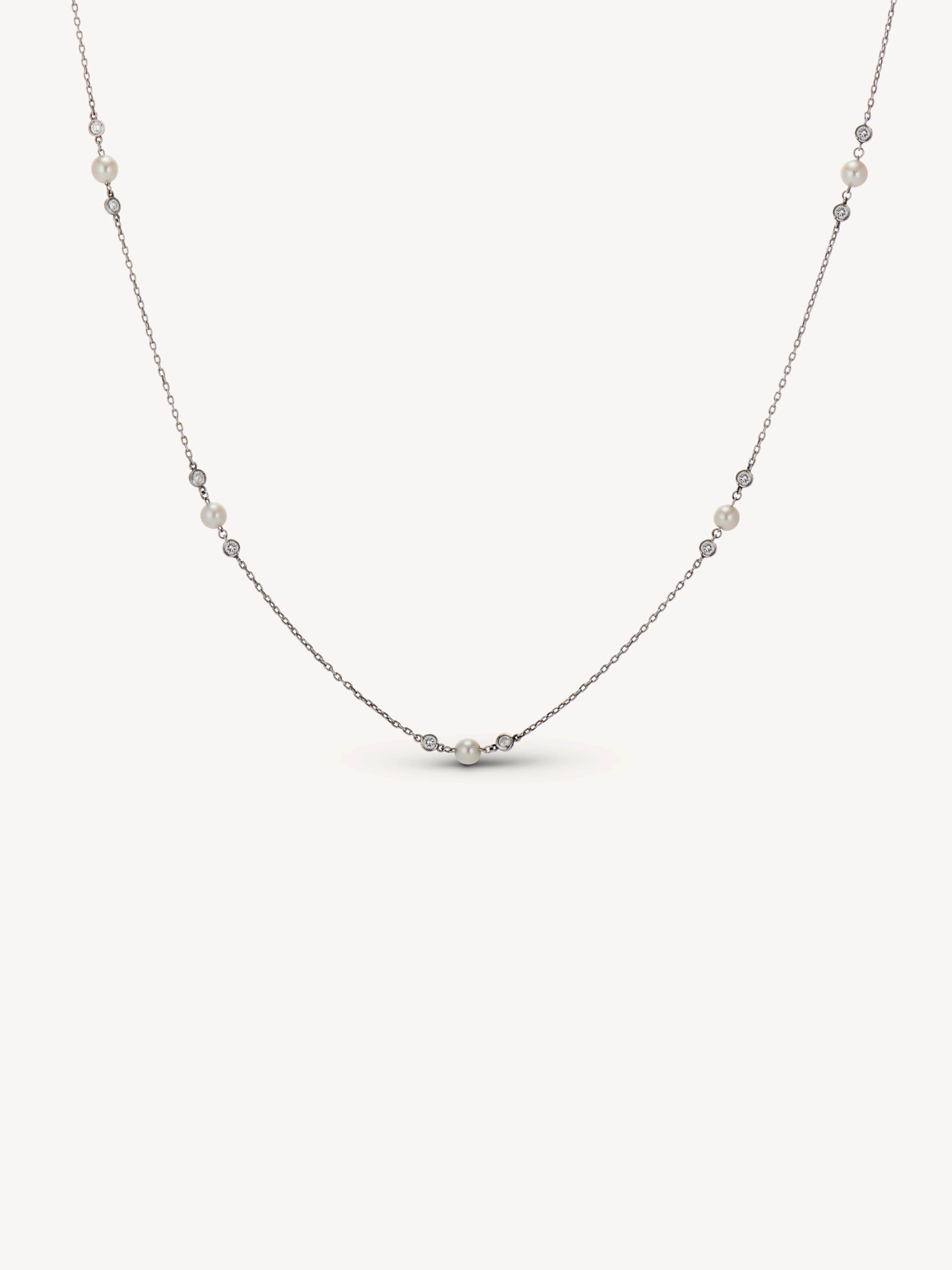 Art Deco Platinum Diamond and Pearl Necklace, Circa 1920