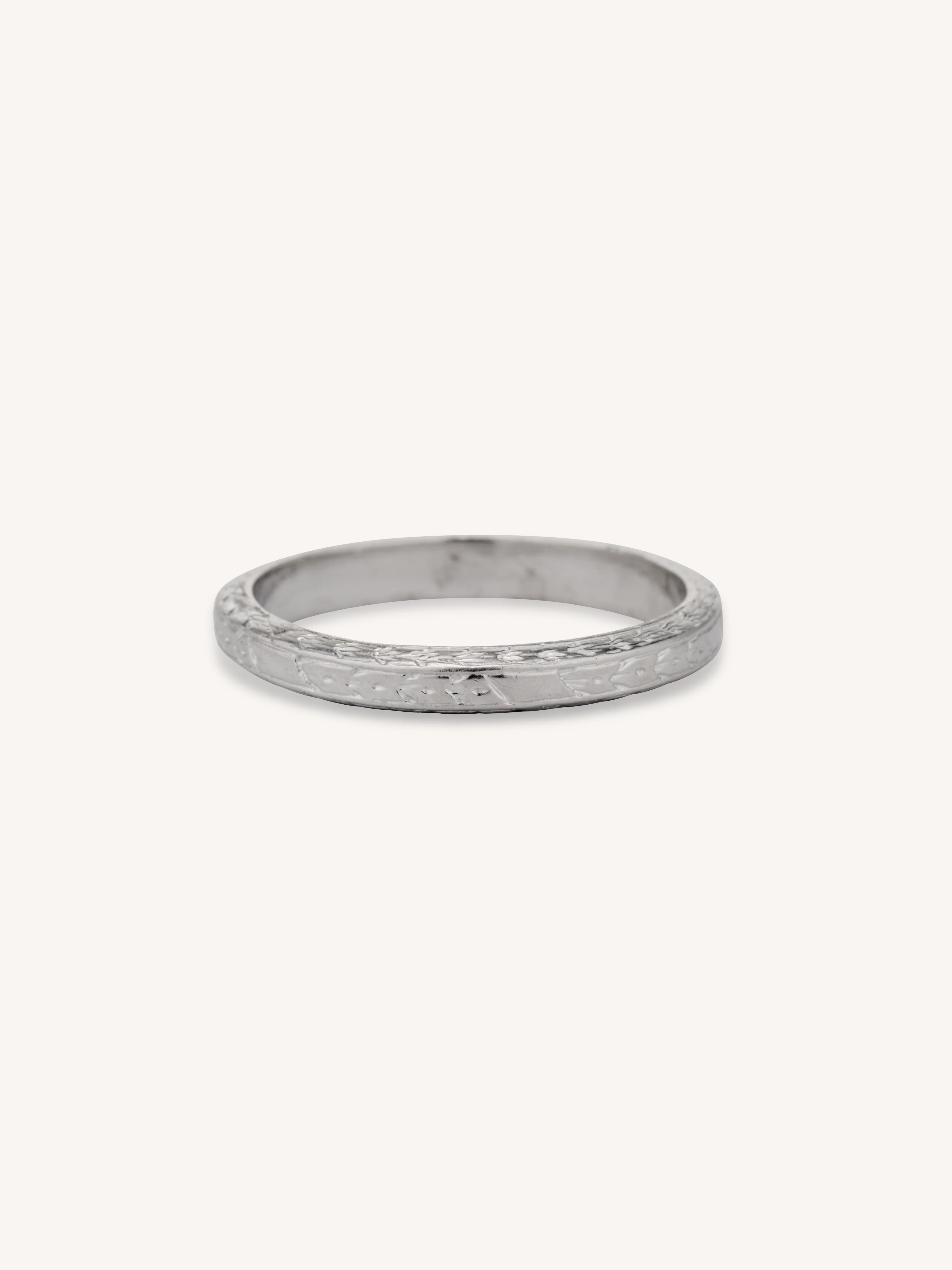 Art Deco Platinum Foliate & Geometric Engraved Vintage Band - Size 5.25