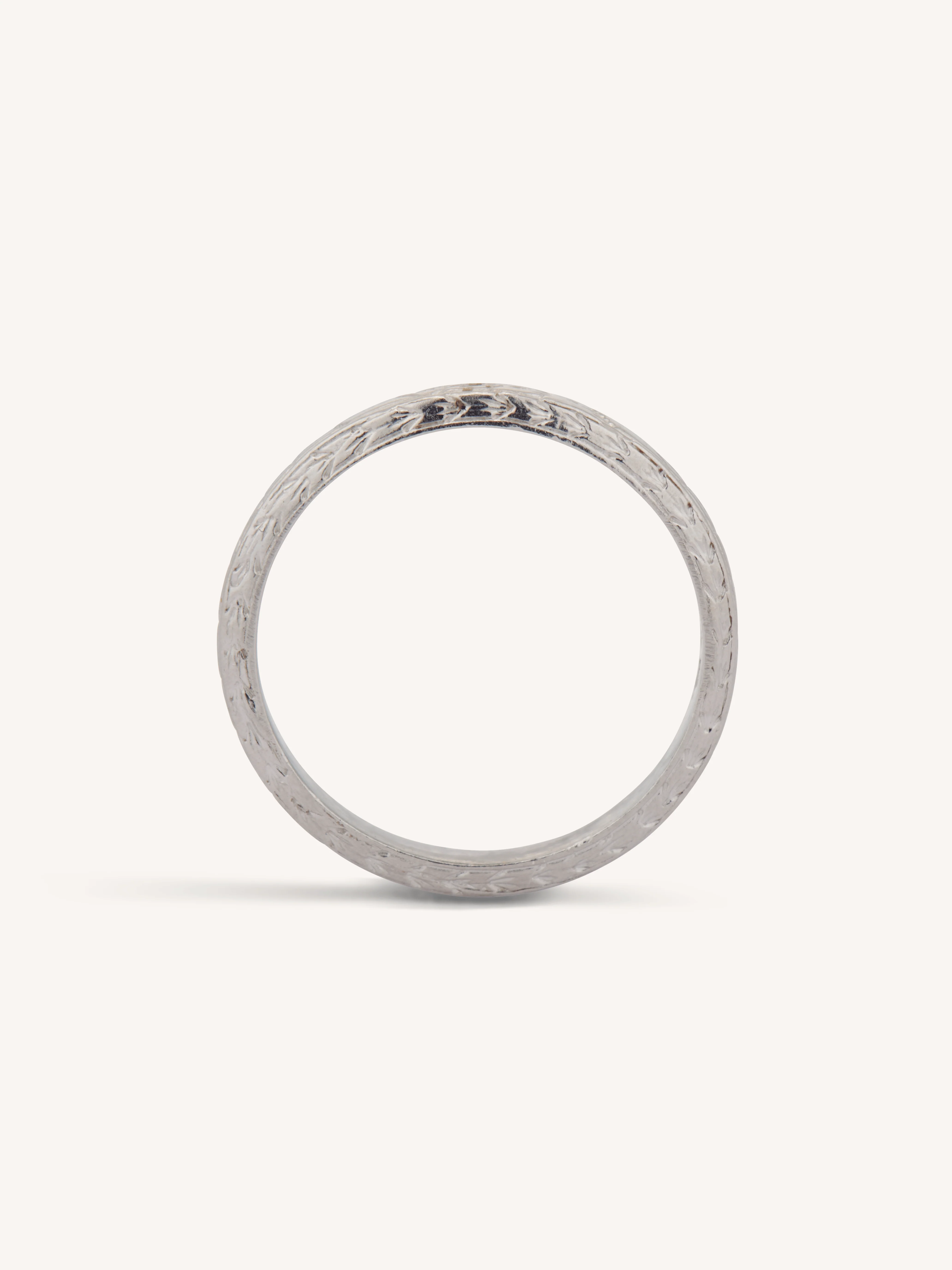 Art Deco Platinum Foliate & Geometric Engraved Vintage Band - Size 5.25 - Image 4