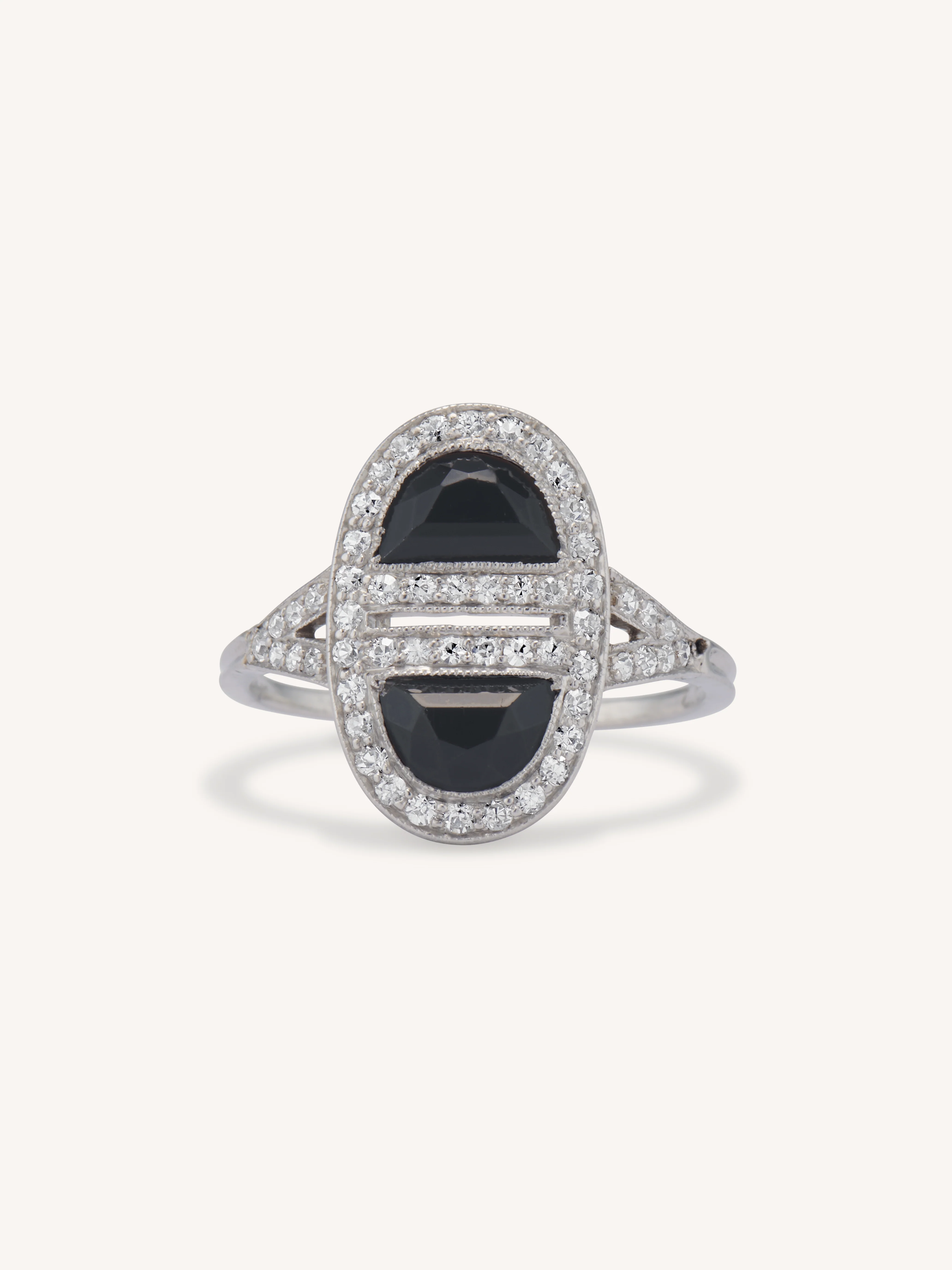 Art Deco J.E. Caldwell Platinum Onyx & Diamond Ring