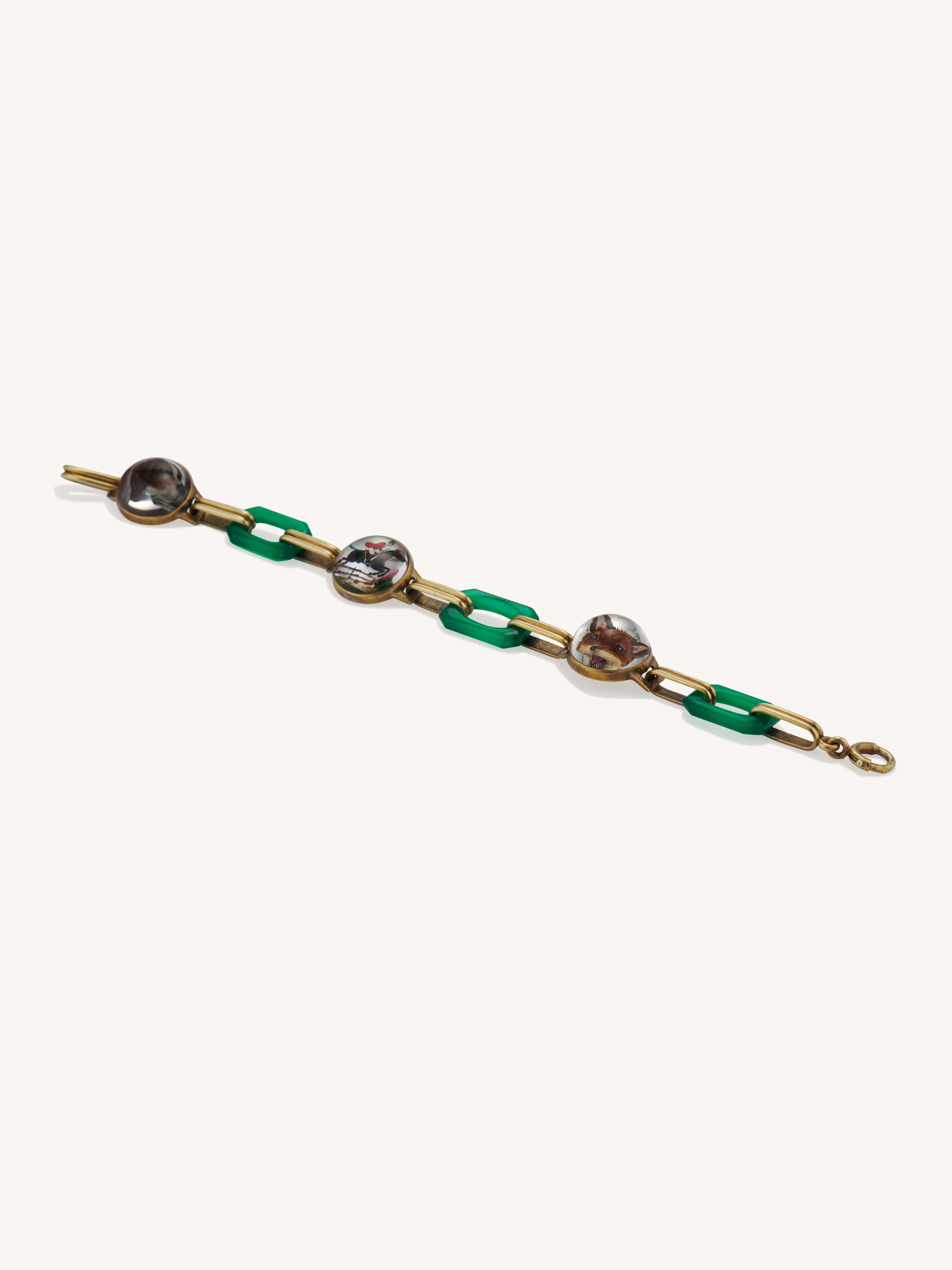 Antique Art Deco Essex Crystal & Chalcedony Fox Hunt Motif Link Bracelet - Image 5