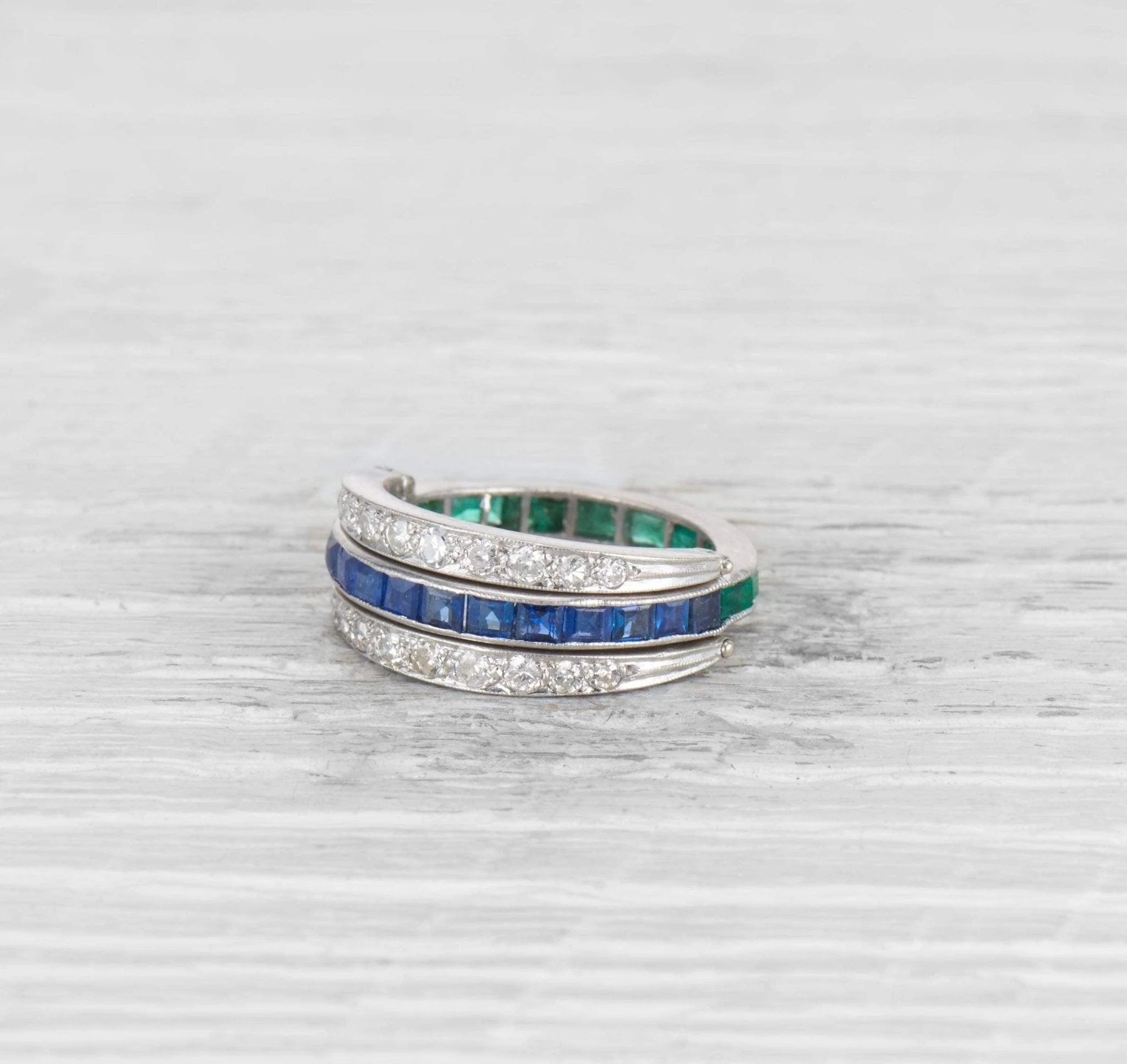 ART DECO SAPPHIRE, EMERALD, AND DIAMOND 'FLIP' ETERNITY BAND