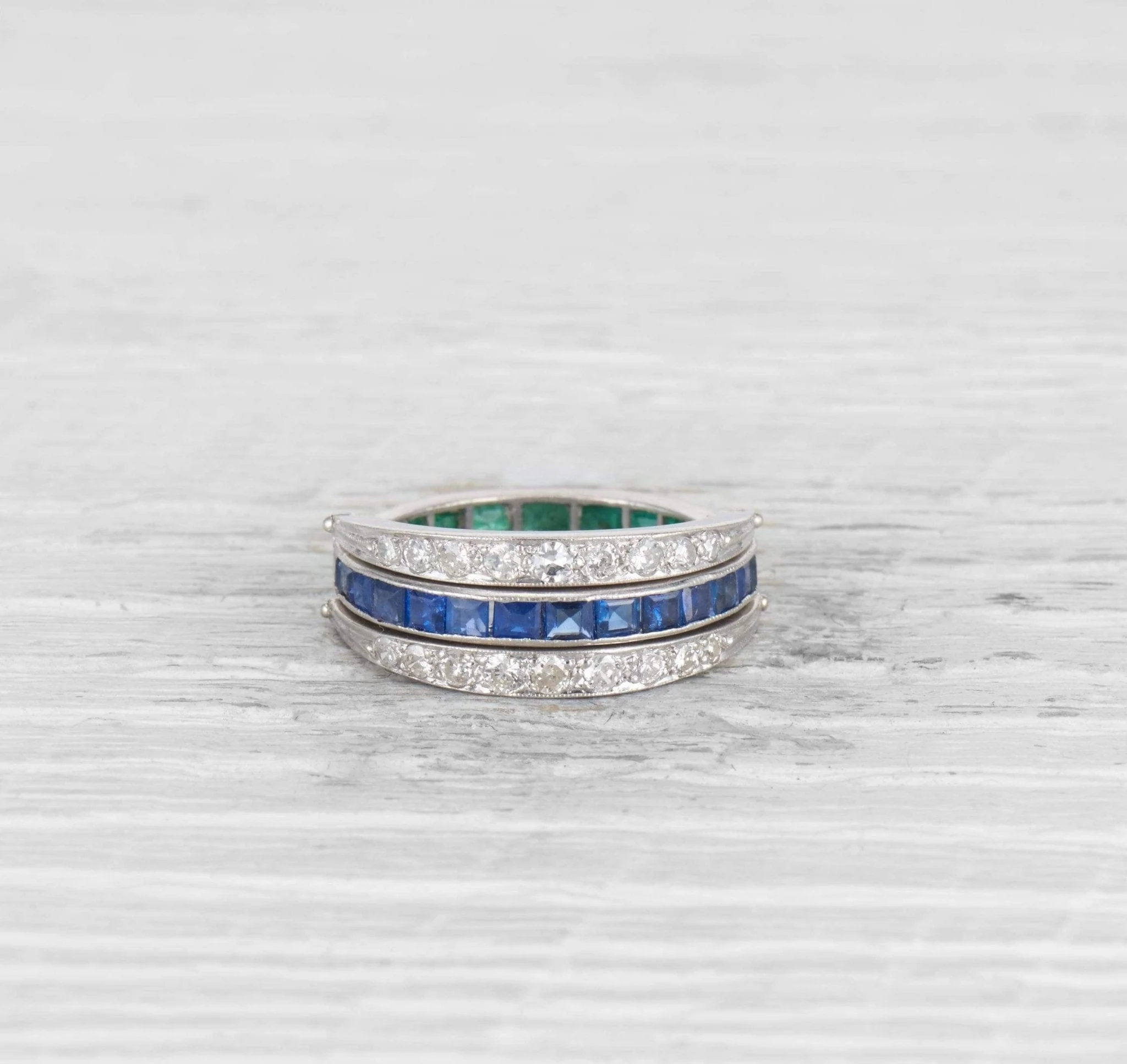 ART DECO SAPPHIRE, EMERALD, AND DIAMOND 'FLIP' ETERNITY BAND - Image 2