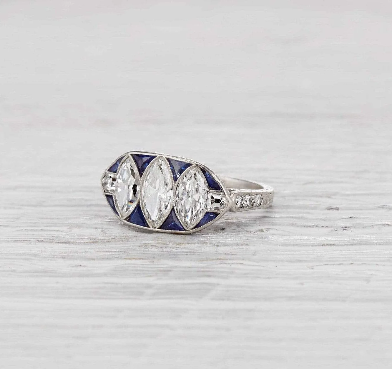 Art Deco Tiffany & Co. Three Stone Marquis Ring