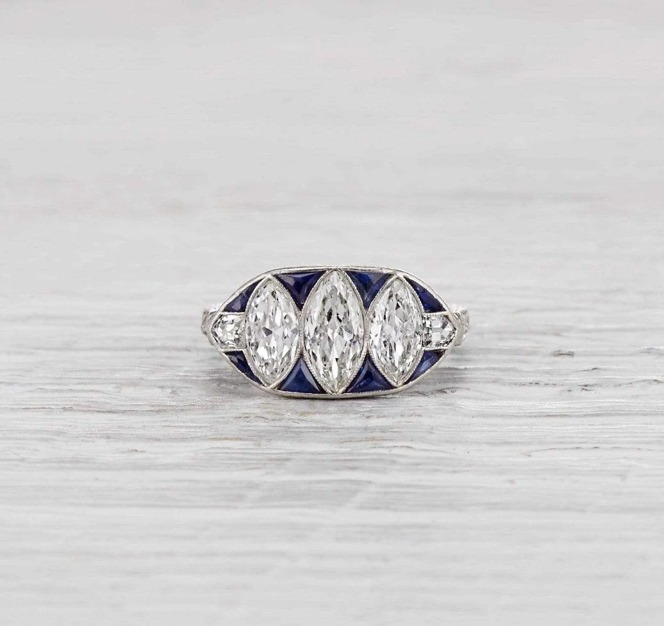Art Deco Tiffany & Co. Three Stone Marquis Ring - Image 2