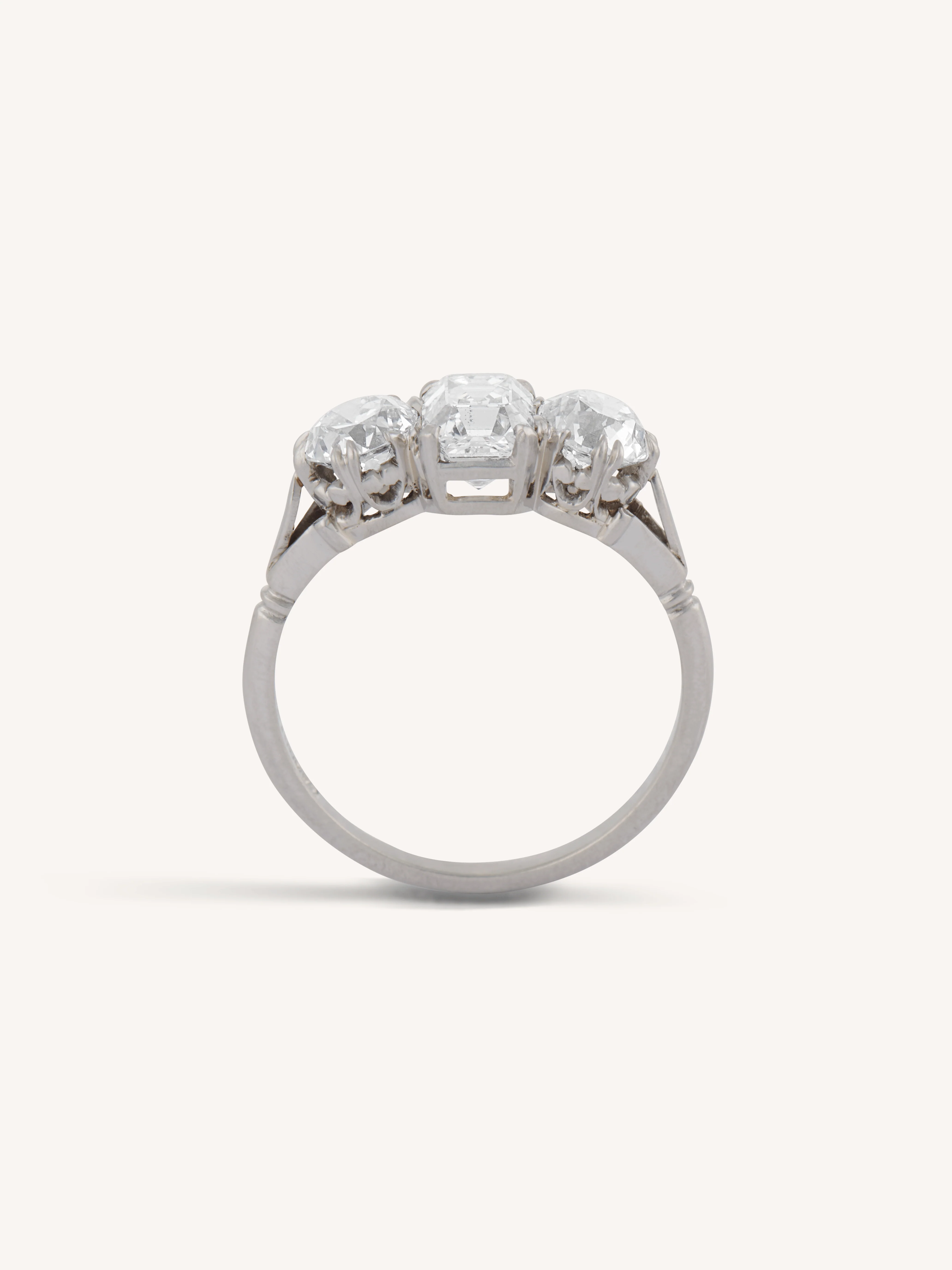 Art Deco Tiffany & Co. Three Stone Platinum Engagement Ring - Image 4