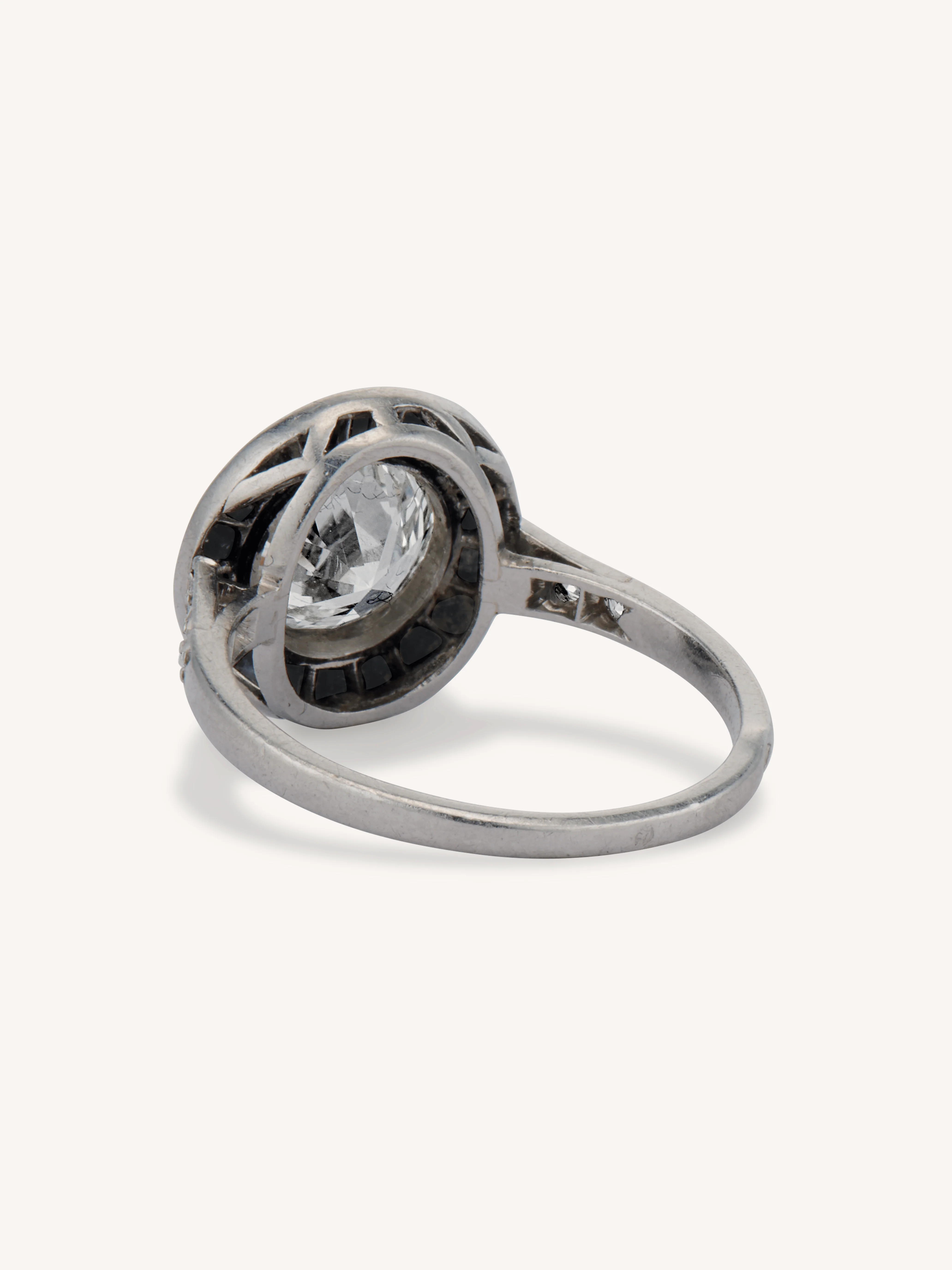 Art Deco 1.60 Transitional Cut Diamond Onyx Target Vintage Engagement Ring, France - Image 5