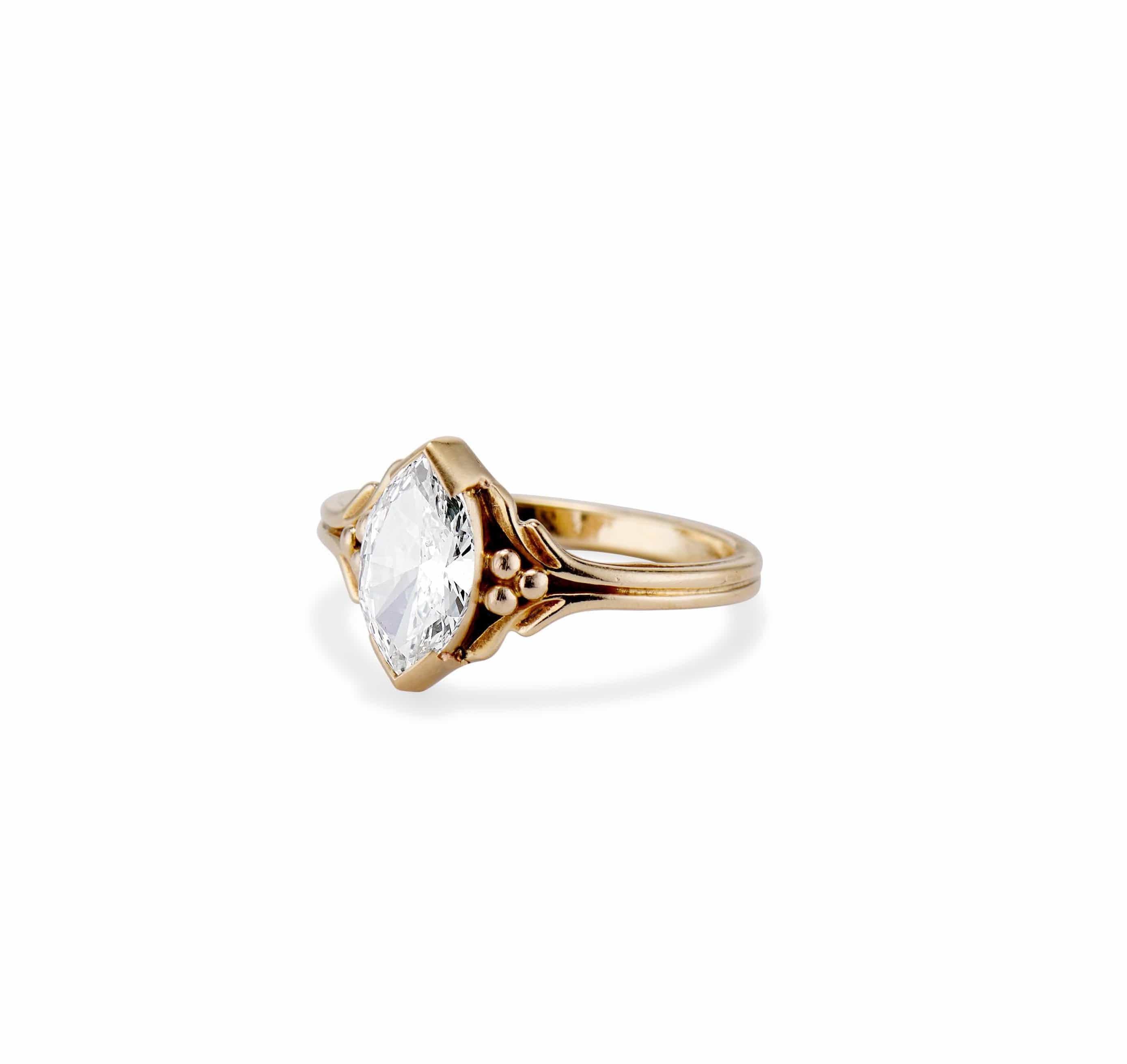 Art Nouveau 1.01 Carat Marquise-Cut Diamond Solitaire Engagement Ring - Image 2