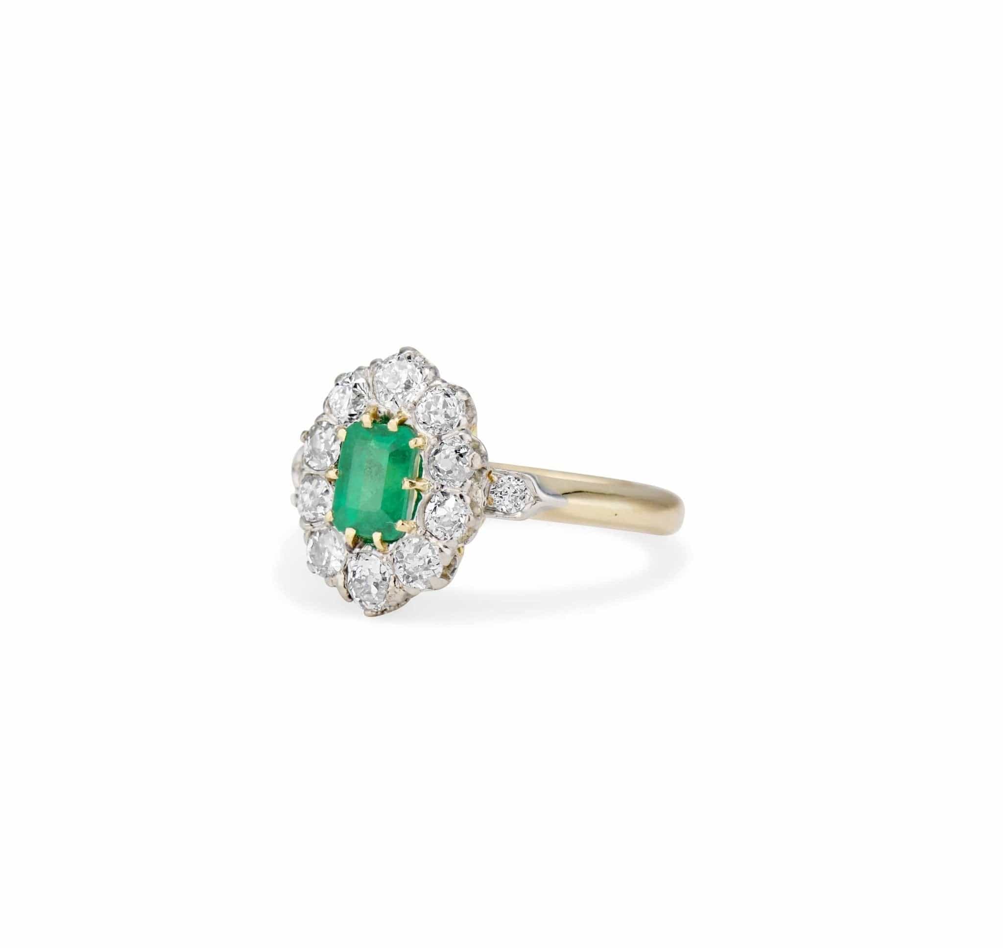 Belle Époque .70 Emerald and Diamond Cluster Engagement Ring, France - Image 3