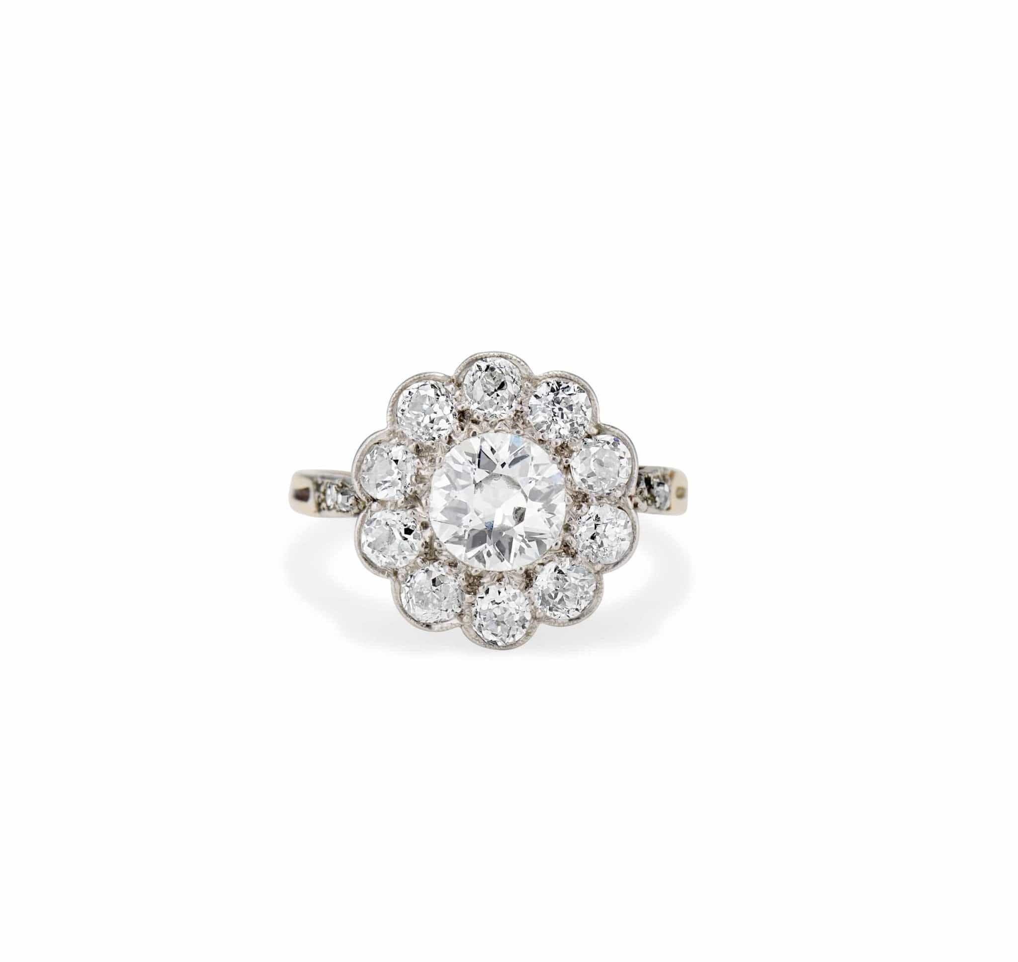 Belle Époque .80 Carat Old European Cut Diamond Floret Cluster Engagement Ring, France
