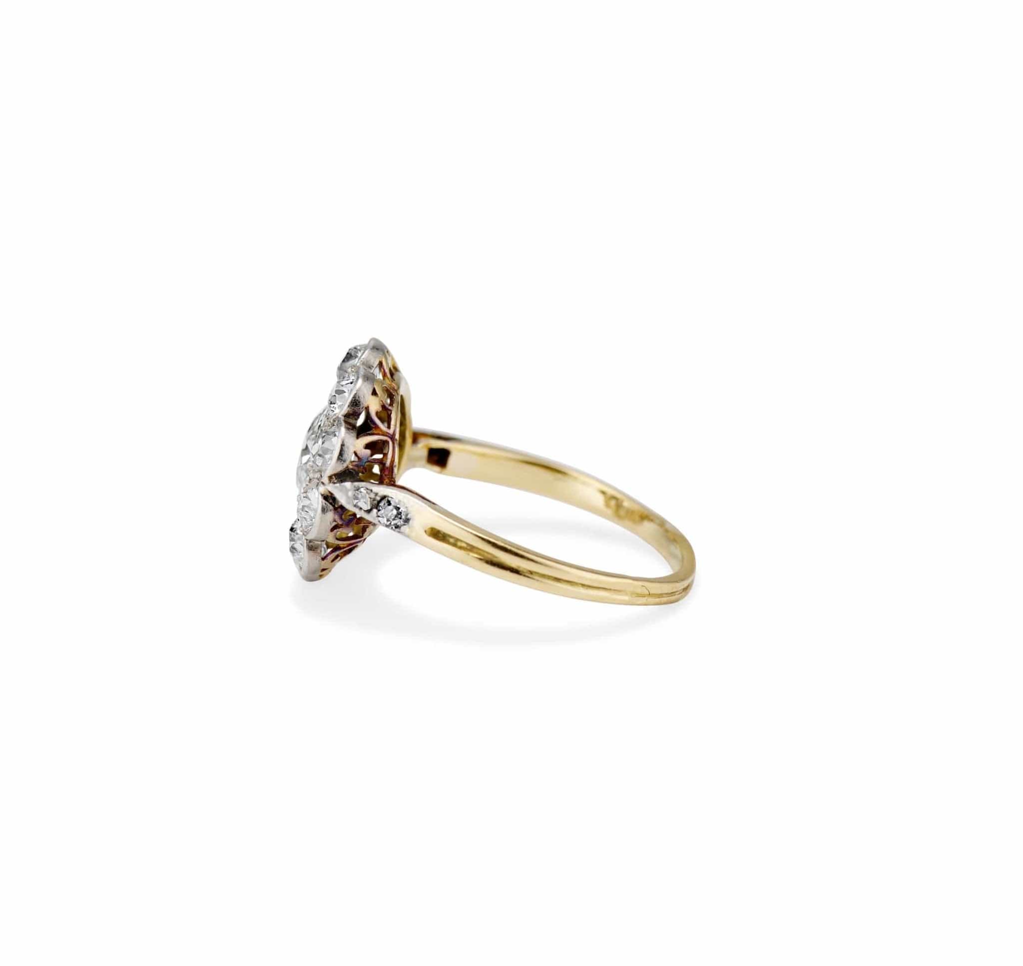 Belle Époque .80 Carat Old European Cut Diamond Floret Cluster Engagement Ring, France - Image 3