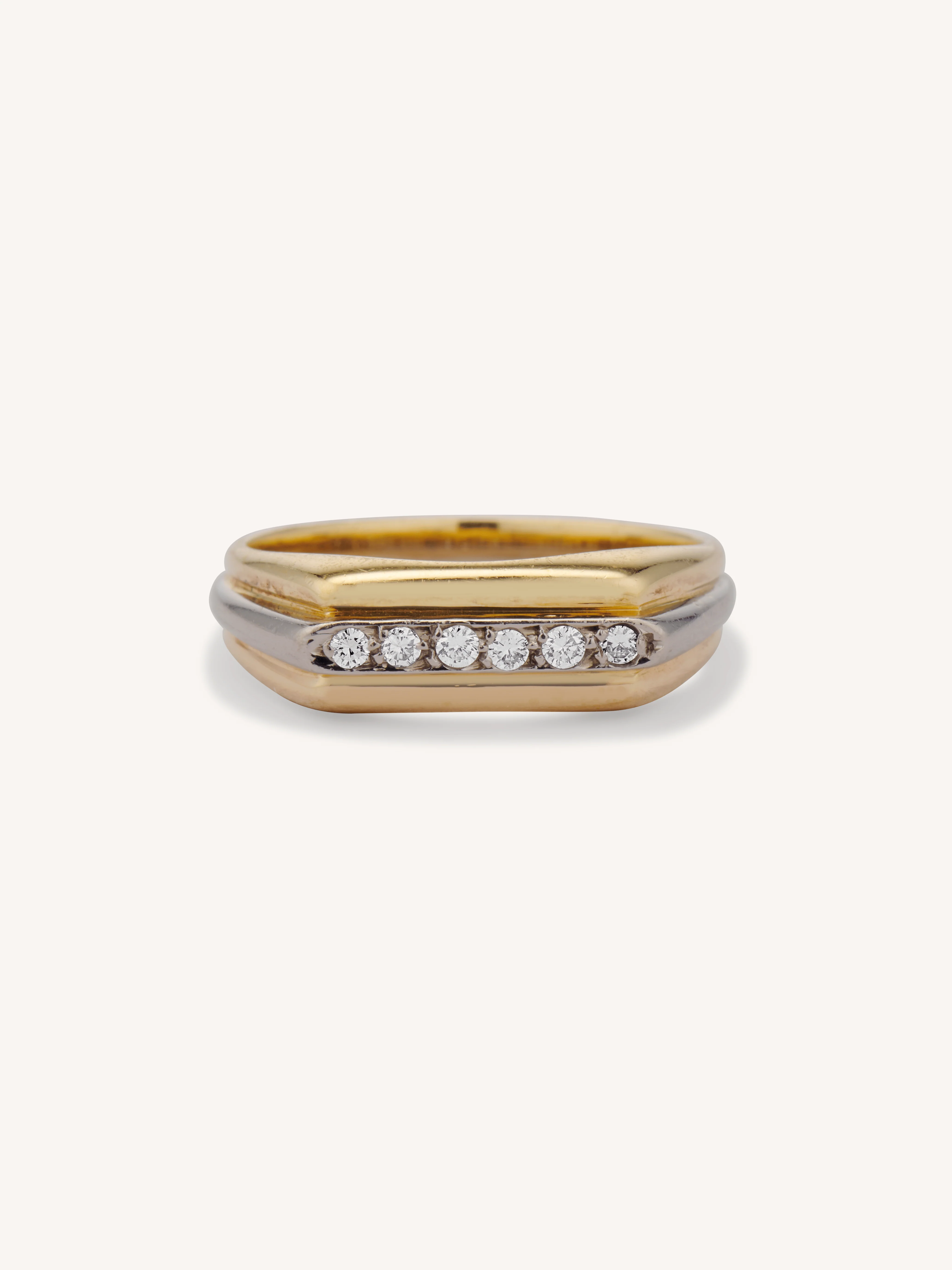 Cartier 1970's 18k Gold Modernist Two-Tone Diamond Channel Vintage Band
