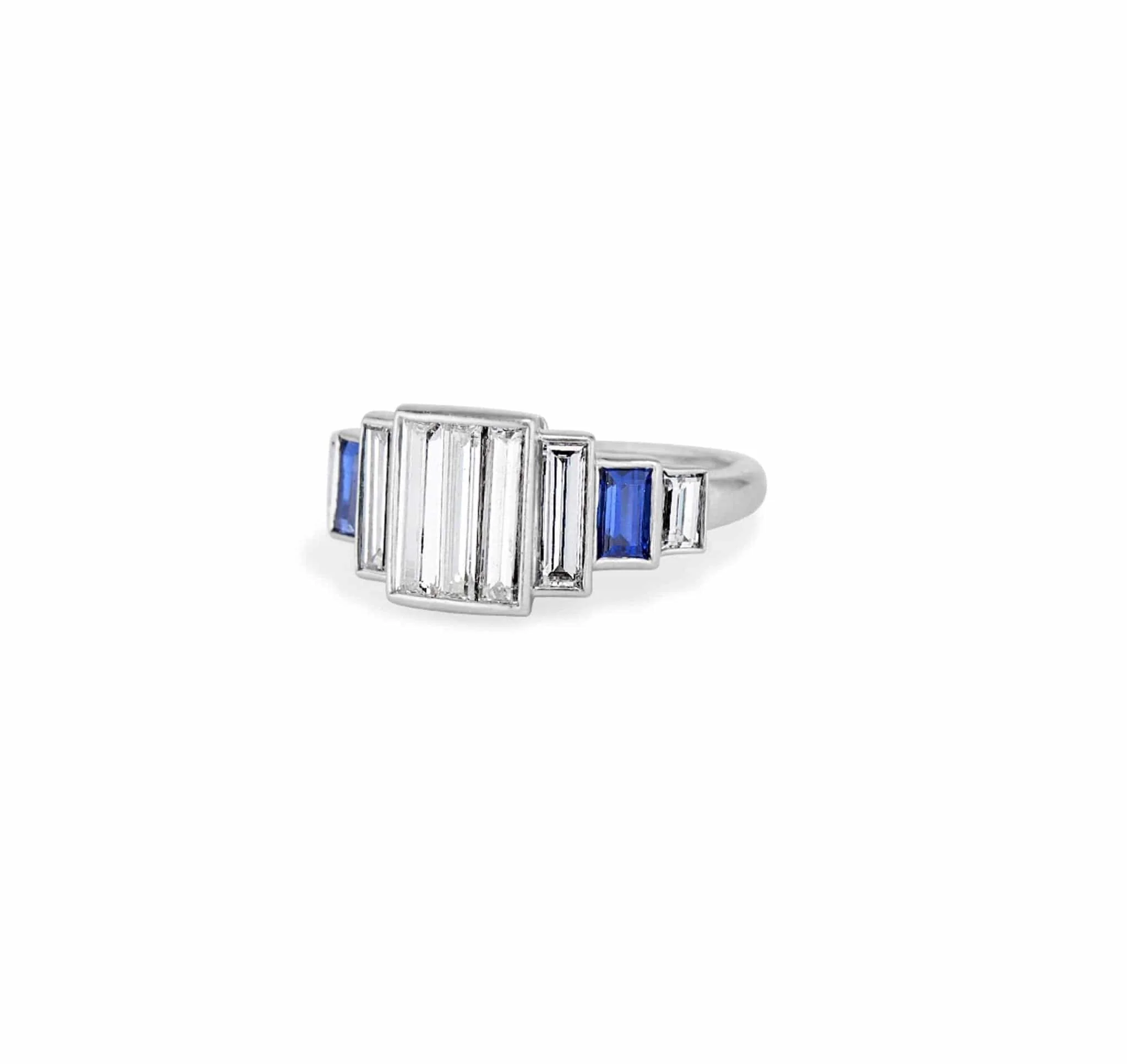 Cartier Vintage Baguette Diamond and Sapphire Engagement Ring