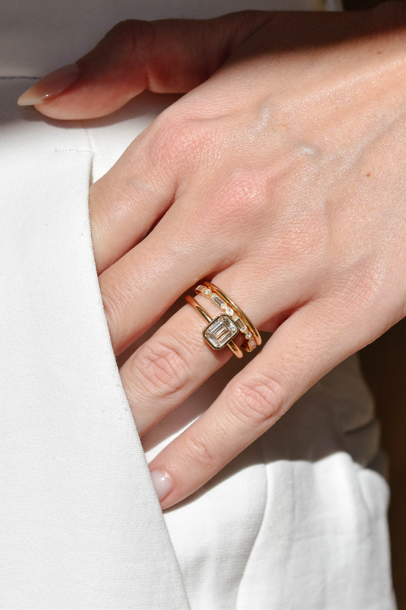 Classic Emerald Cut Diamond Bezel Solitaire Engagement Ring 1.17 - Image 2