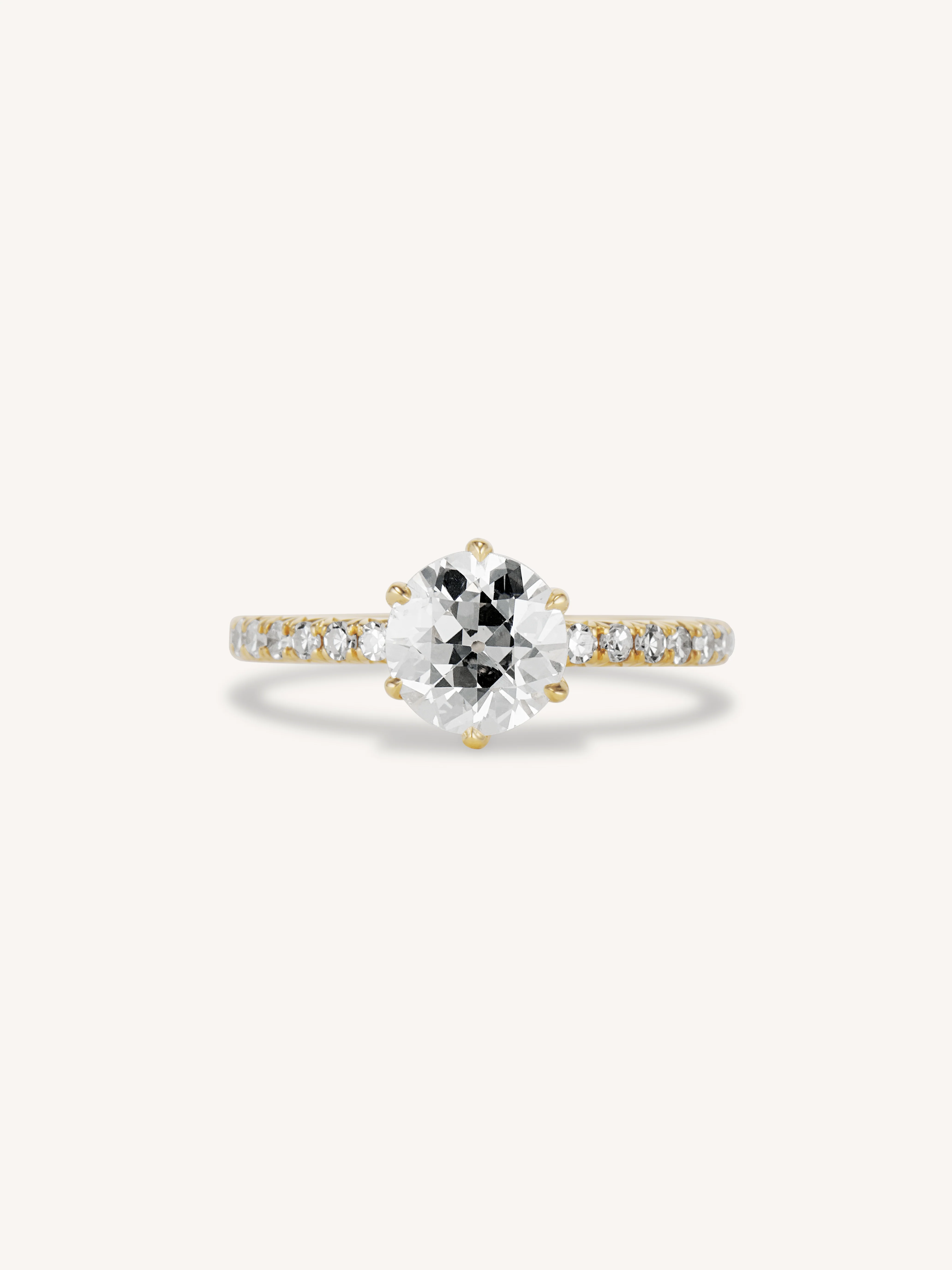 Classic Old European Cut Diamond Six Prong Pavé Solitaire Engagement Ring 1.23