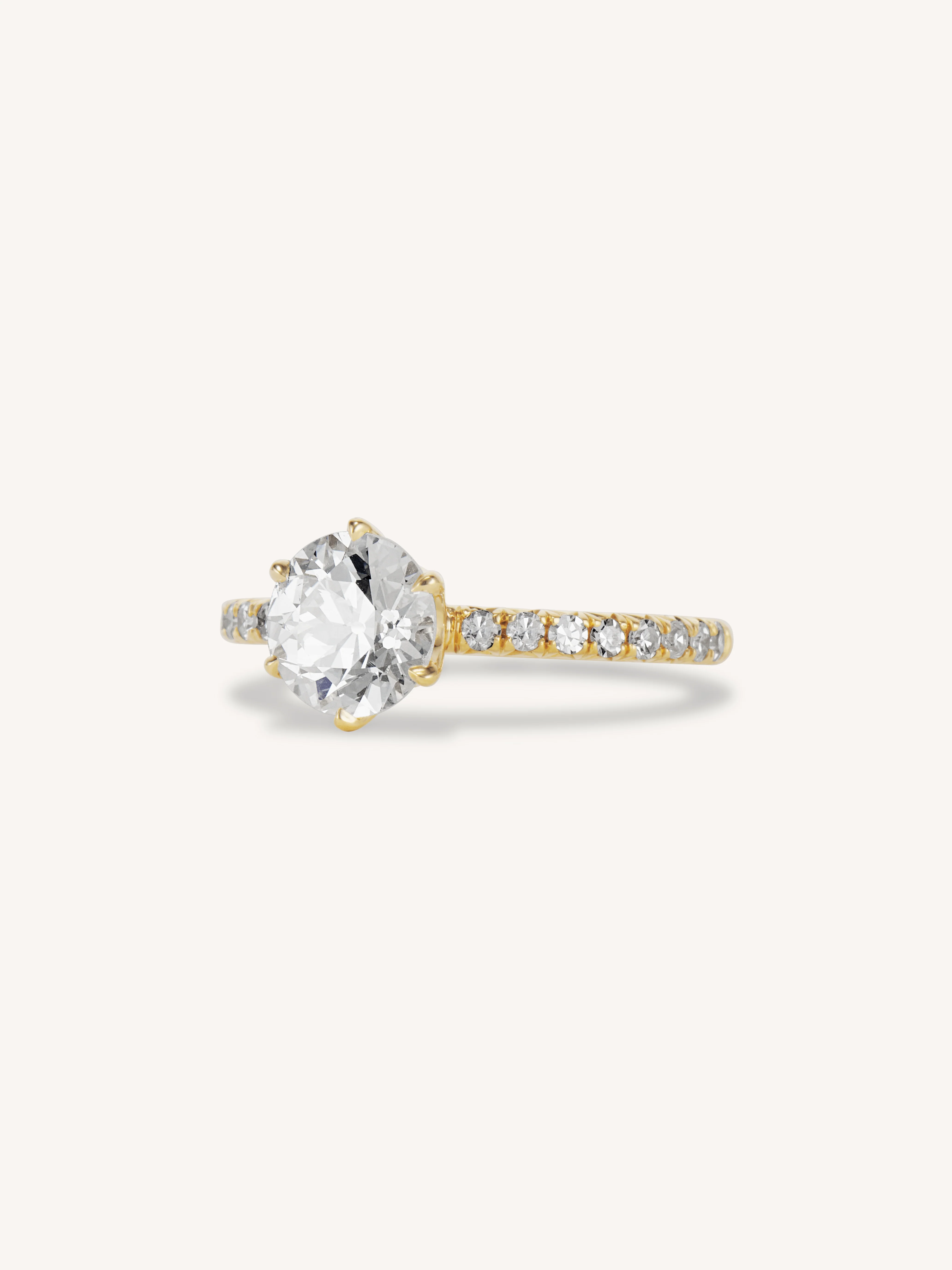 Classic Old European Cut Diamond Six Prong Pavé Solitaire Engagement Ring 1.23 - Image 4