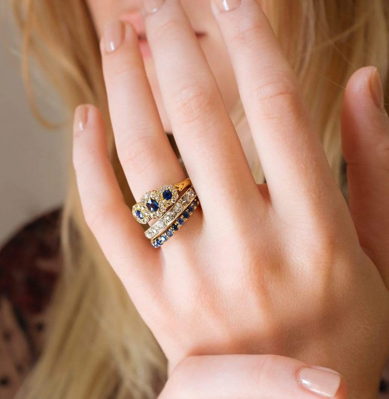 Antique Victorian Sapphire and Diamond Gold Three Stone Engagement Ring