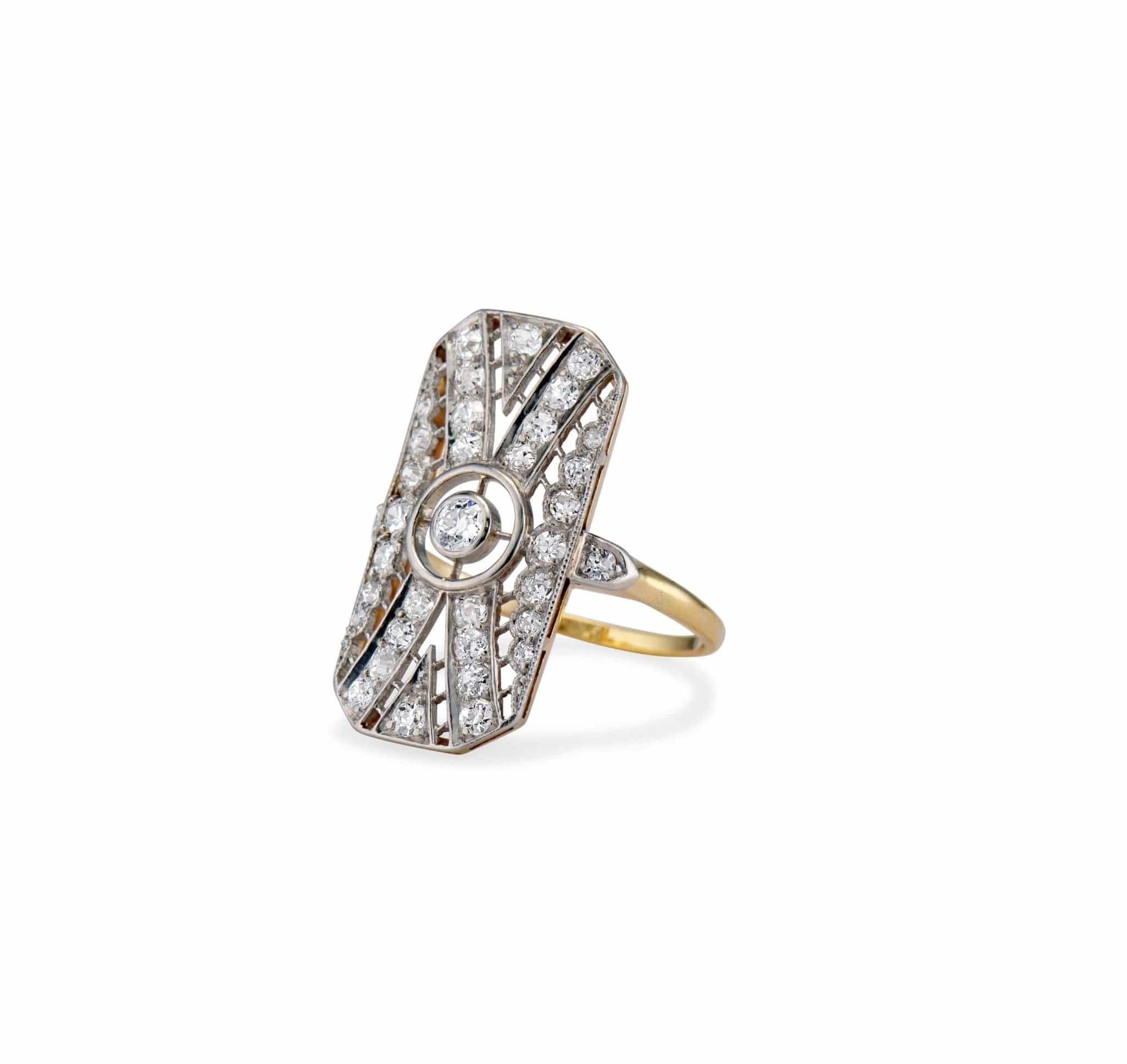 Edwardian .15 Carat Old European-Cut Diamond Platinum and Gold Dinner Ring - Image 2