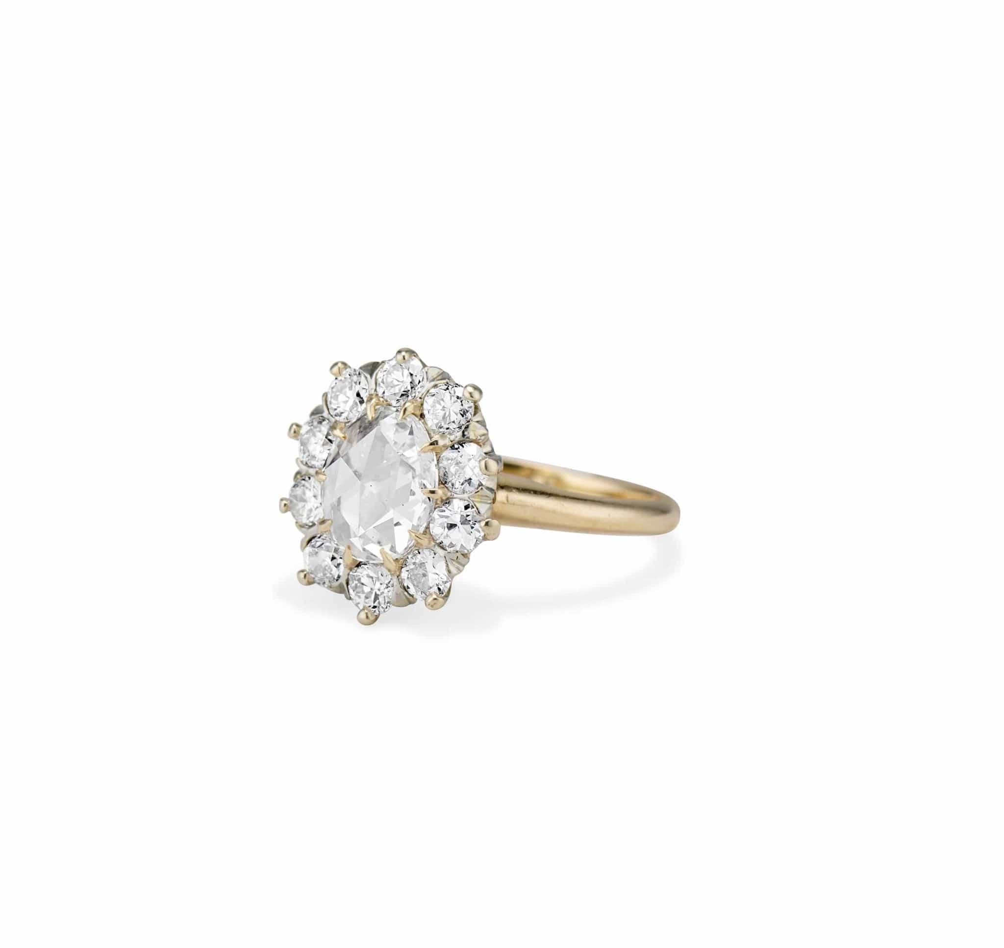 1940's Victorian Revival .92 Rose Cut Diamond Cluster Engagement Ring - Image 2