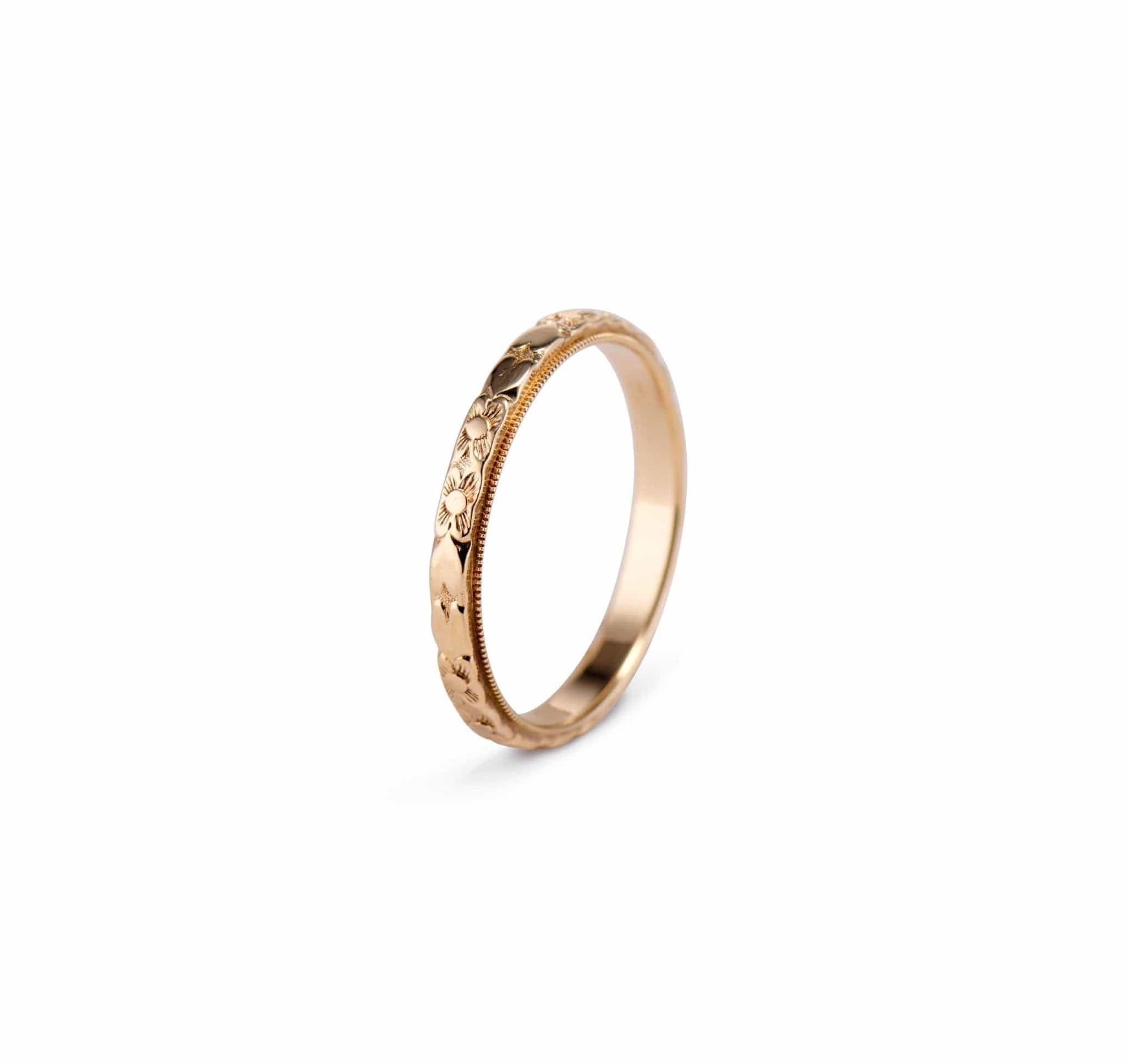 Edwardian Forget-Me-Not and Heart Gold Wedding Band