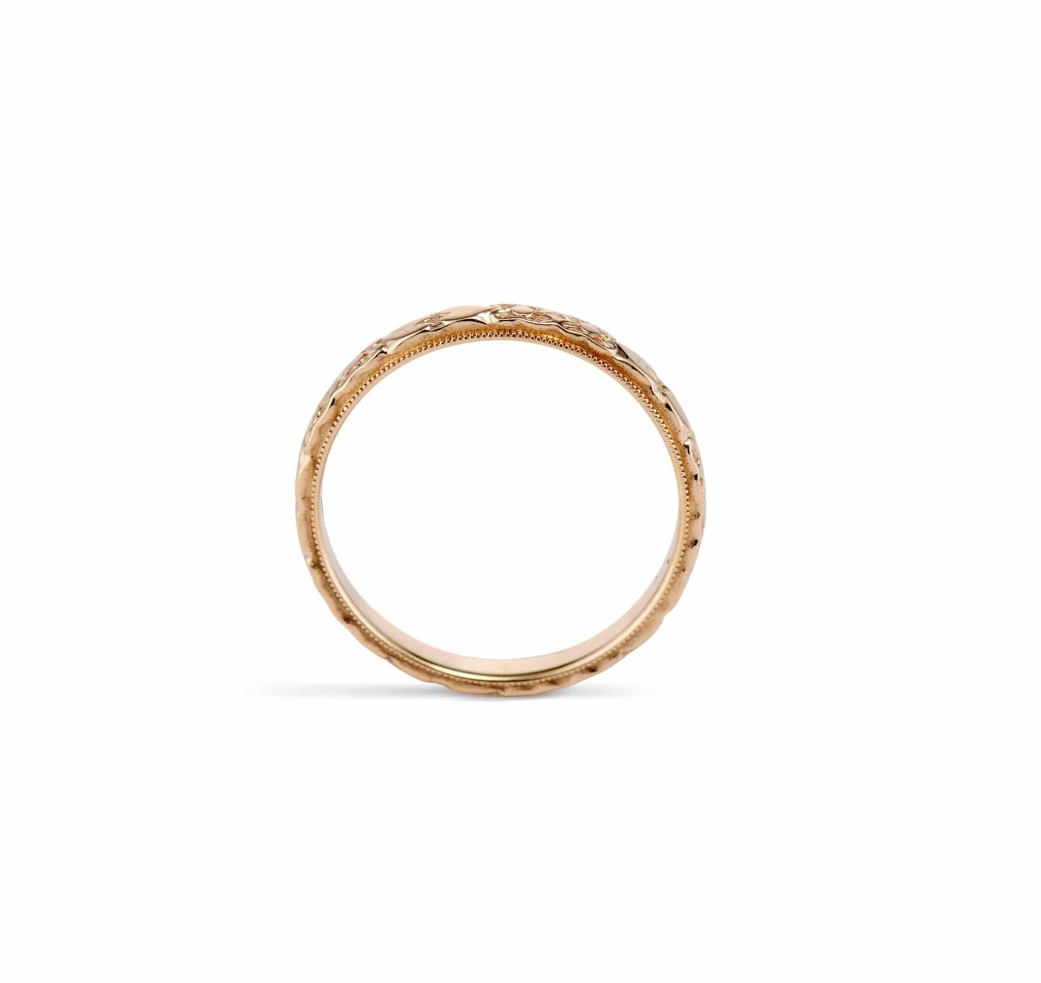 Edwardian Forget-Me-Not and Heart Gold Wedding Band - Image 2