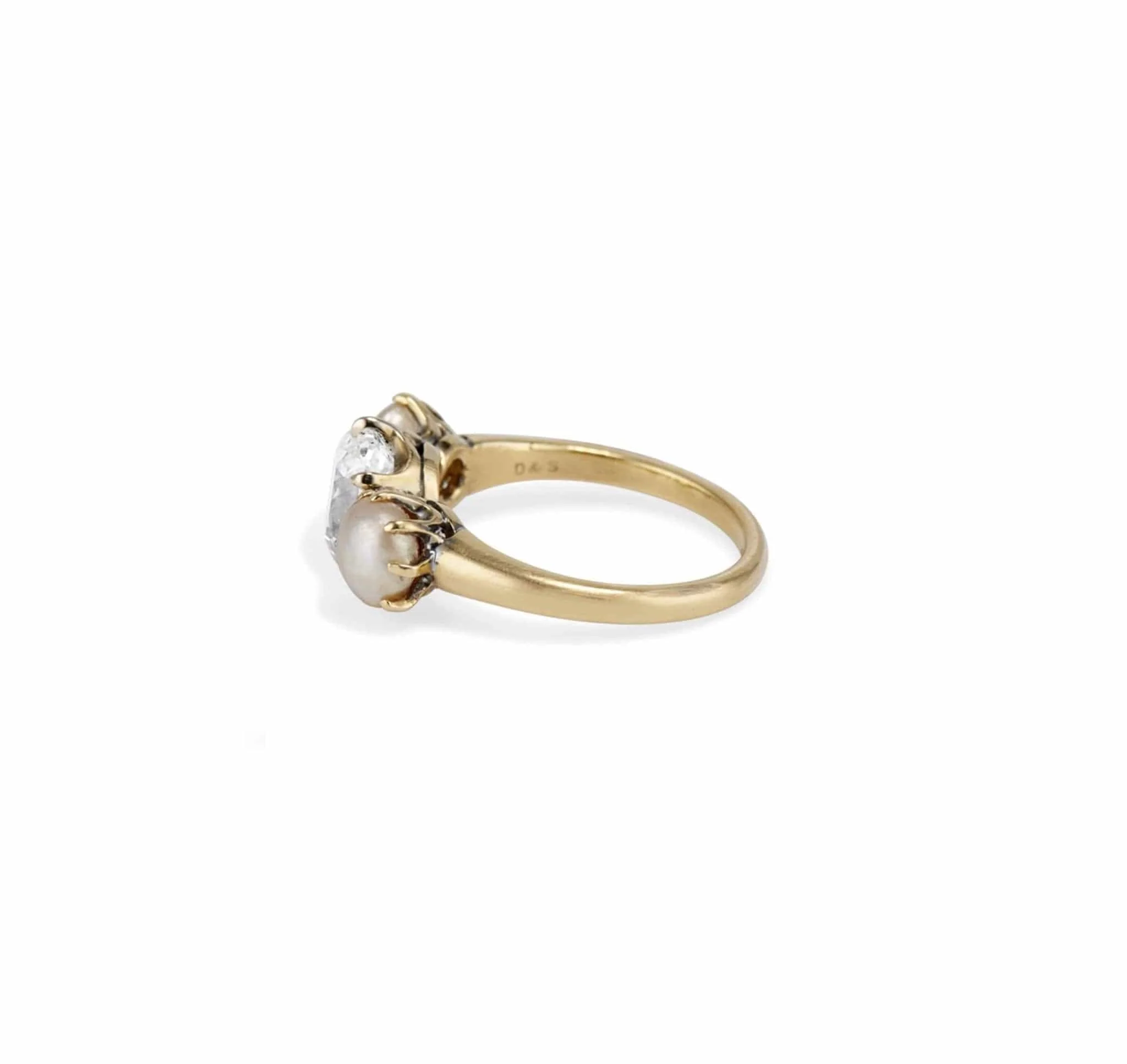 Late Victorian 2.03 Carat Old Mine Cushion Cut Diamond & Natural Pearl Ring - Image 3