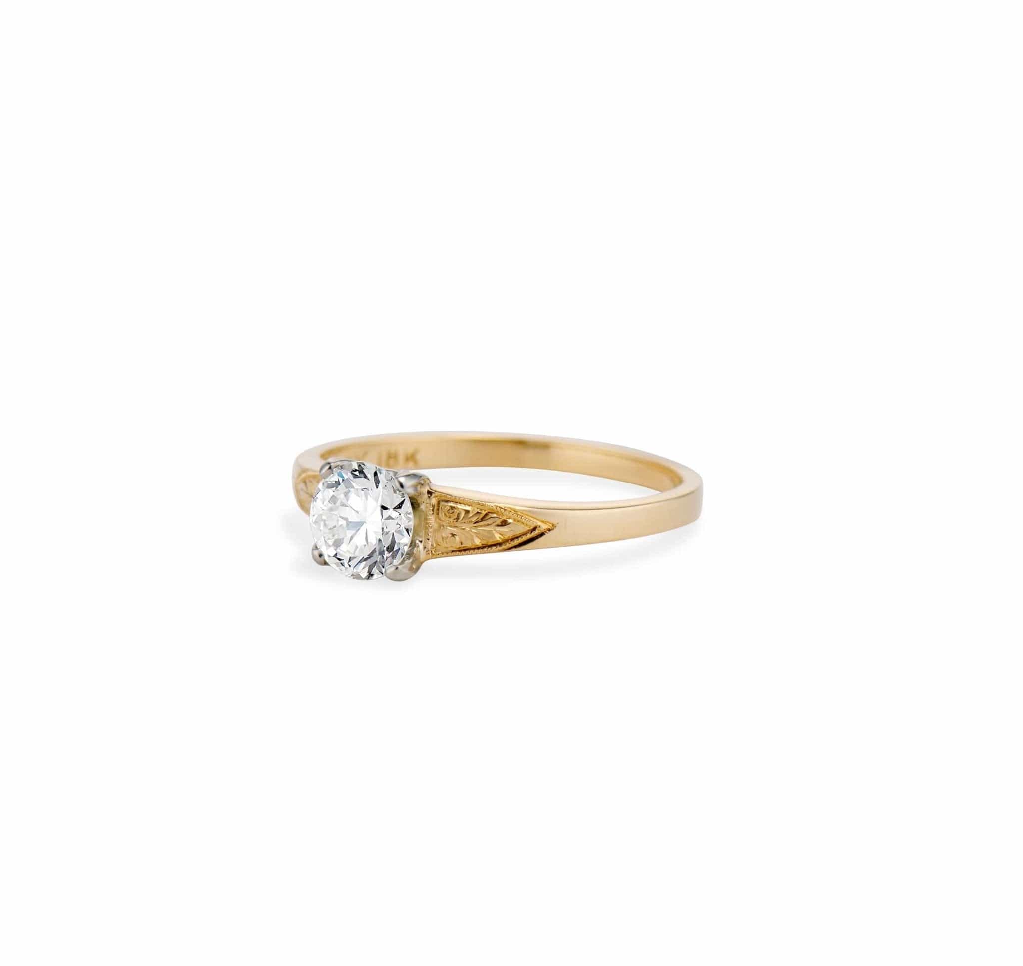 Early Art Deco .61 Carat Diamond & Gold Solitaire Engagement Ring - Image 2