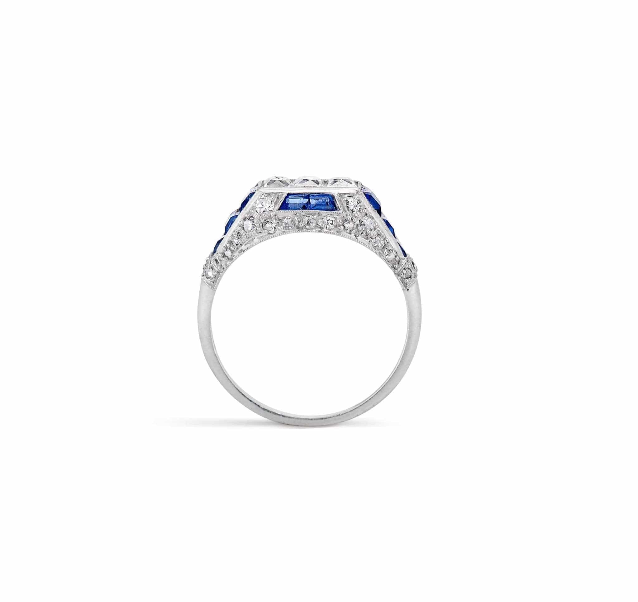 Early Art Deco French Cut Diamond & Sapphire Ring - Image 4