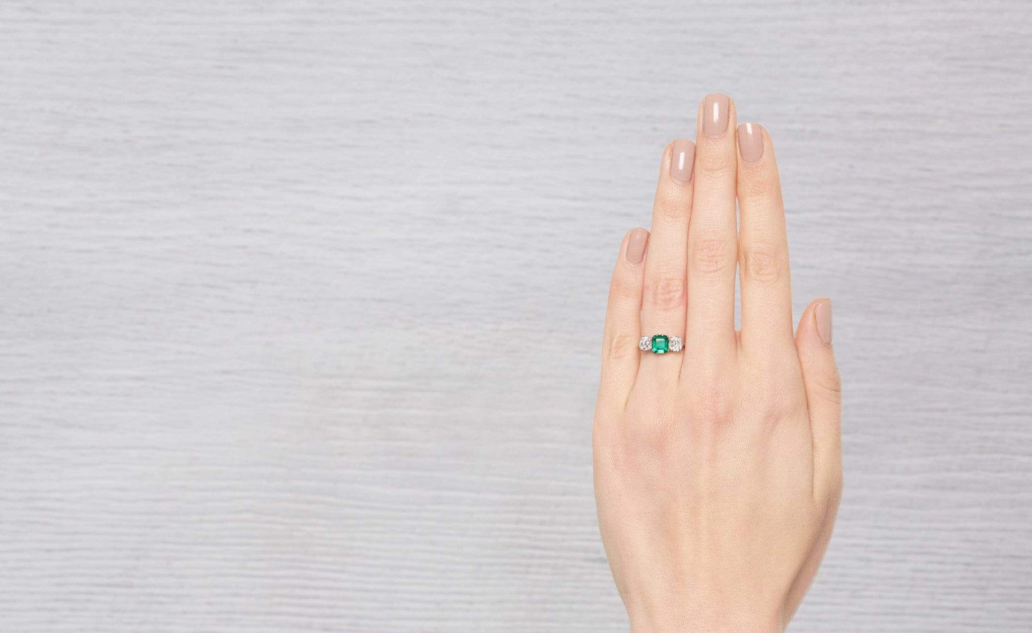 Early Art Deco Emerald and Diamond Three Stone Ring - Image 6