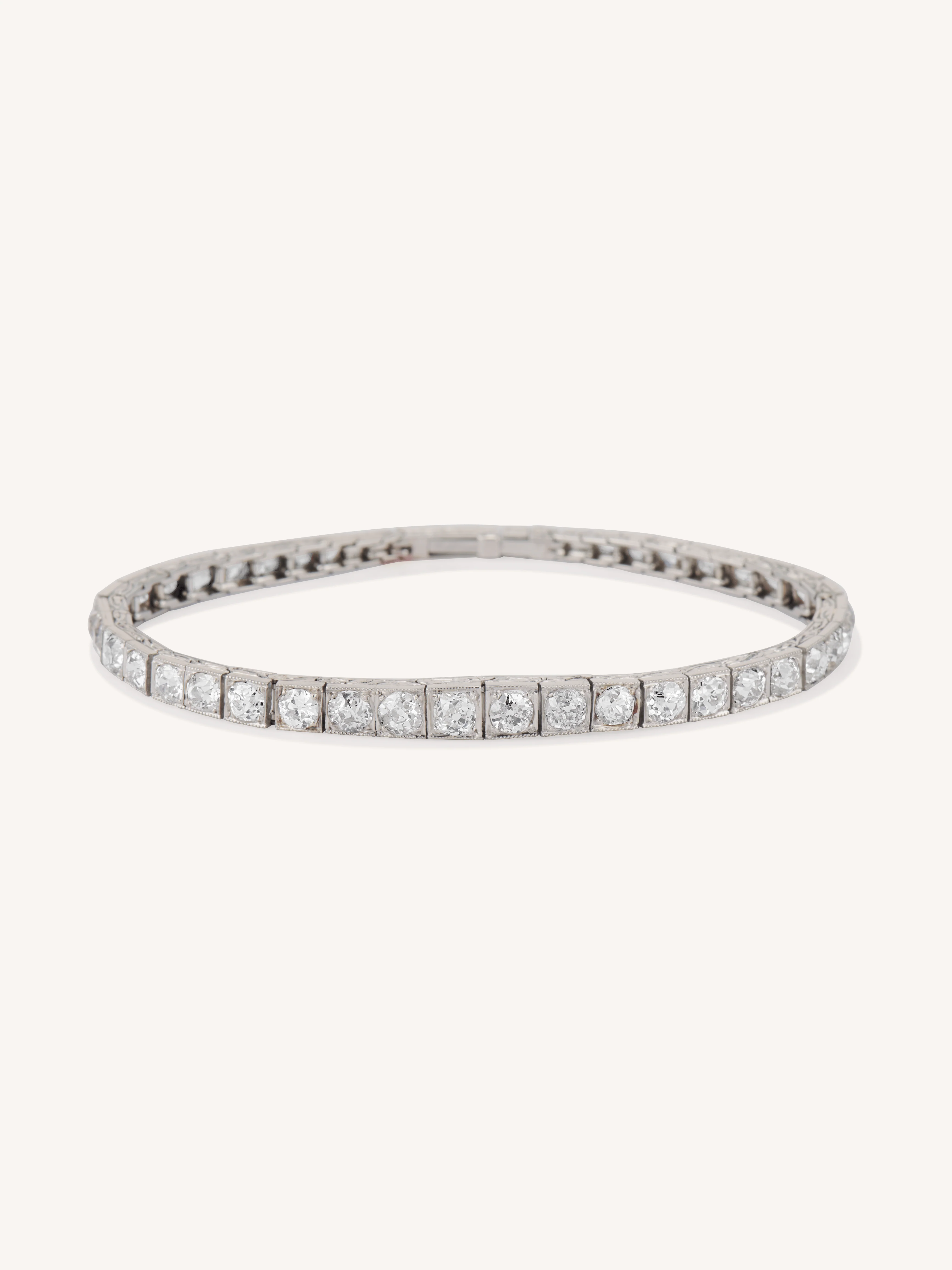 Early Art Deco Old Mine Cut Diamond Platinum Antique Line Bracelet
